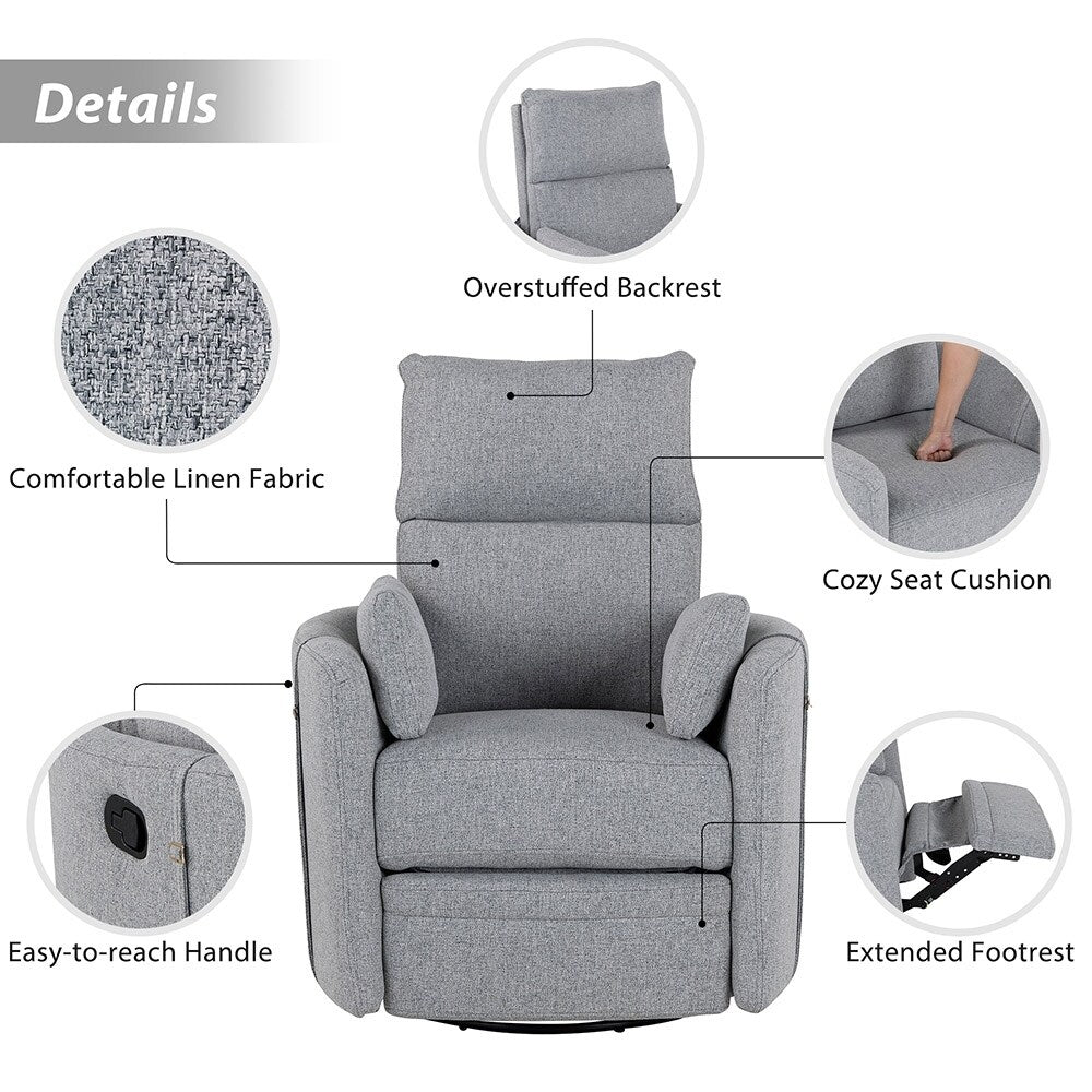 Fauteuil basculant et inclinable pour l'allaitement, pivotant et oscillant avec 2 coussins, siège confortable.