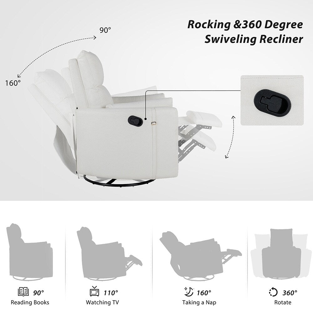 Fauteuil basculant et inclinable pour l'allaitement, pivotant et oscillant avec 2 coussins, siège confortable.