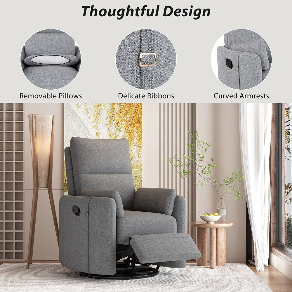 Fauteuil basculant et inclinable pour l'allaitement, pivotant et oscillant avec 2 coussins, siège confortable.