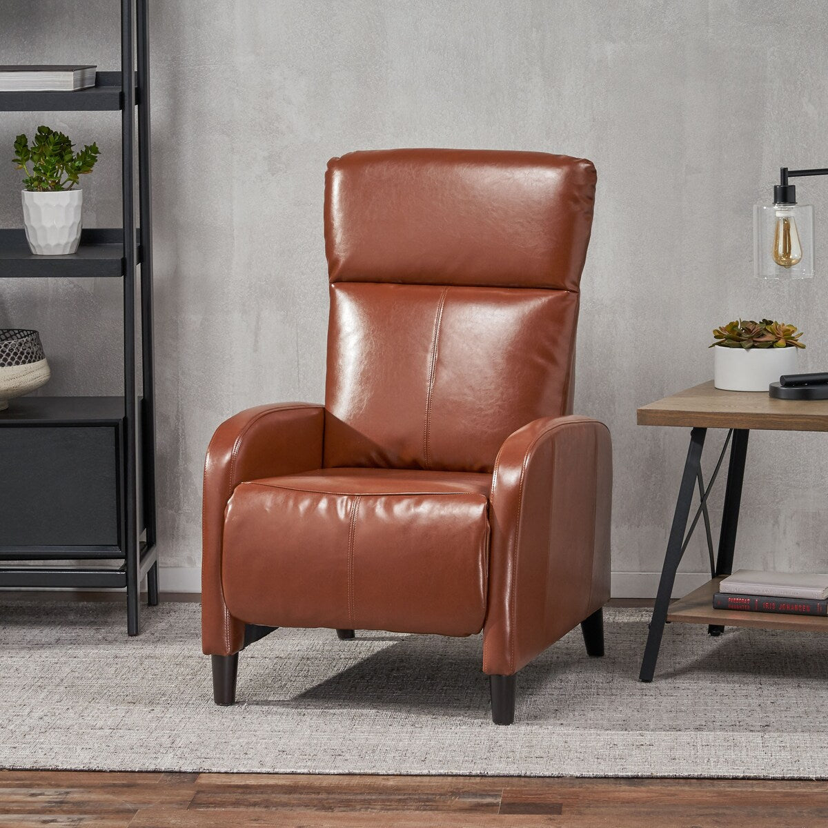 Fauteuil inclinable classique en cuir, dossier inclinable, largeur de 33,5 pouces, siège et accoudoirs rembourrés, siège simple.