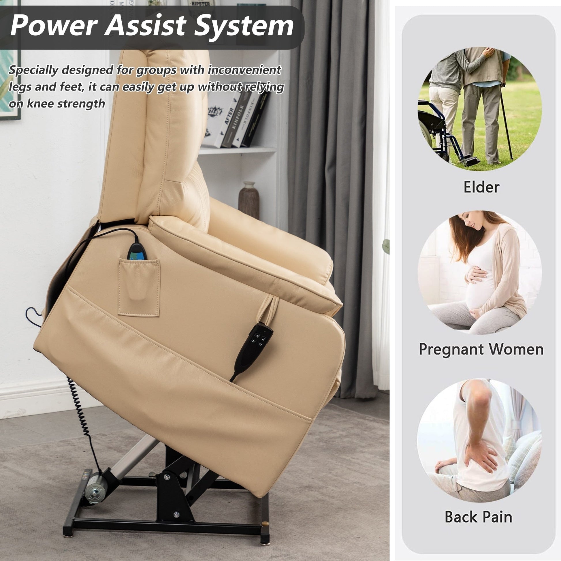 Fauteuil inclinable à double moteur électrique de 35,5 W, avec massage et chaleur, inclinable à 180 degrés.