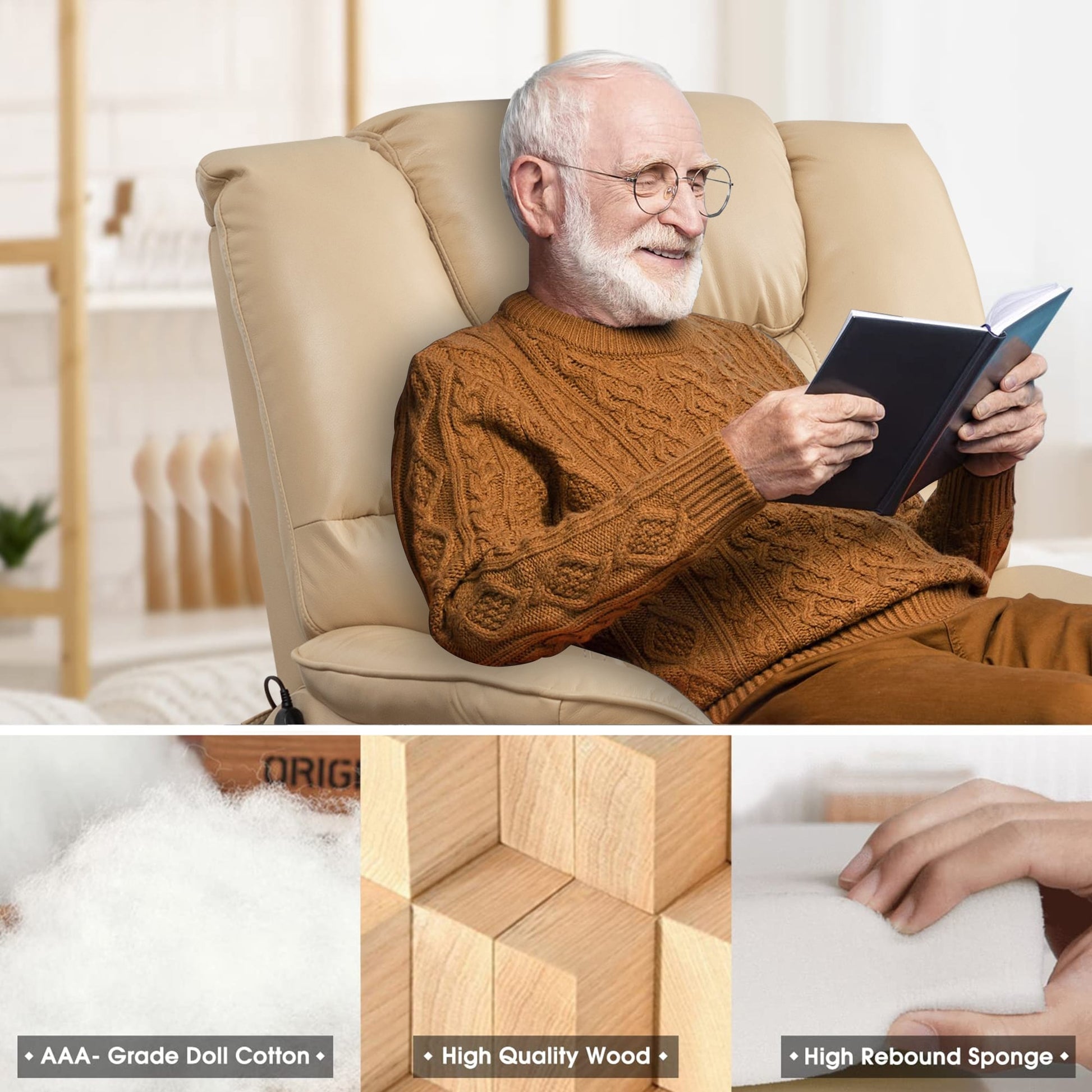 Fauteuil inclinable à double moteur électrique de 35,5 W, avec massage et chaleur, inclinable à 180 degrés.