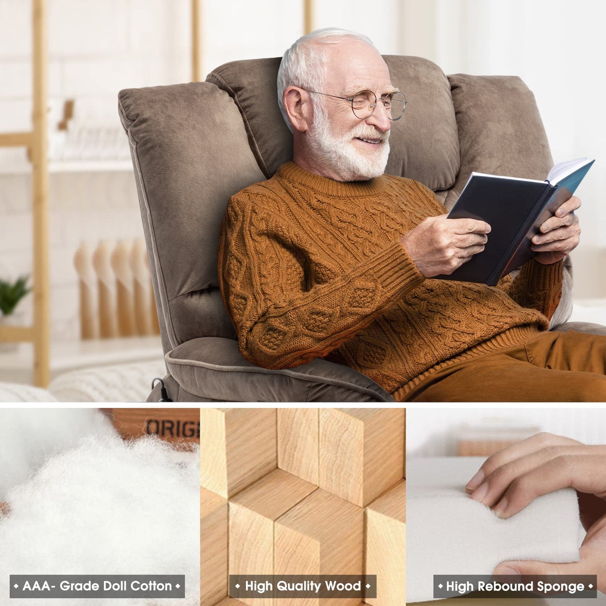 Fauteuil inclinable à double moteur électrique de 35,5 W, avec massage et chaleur, inclinable à 180 degrés.