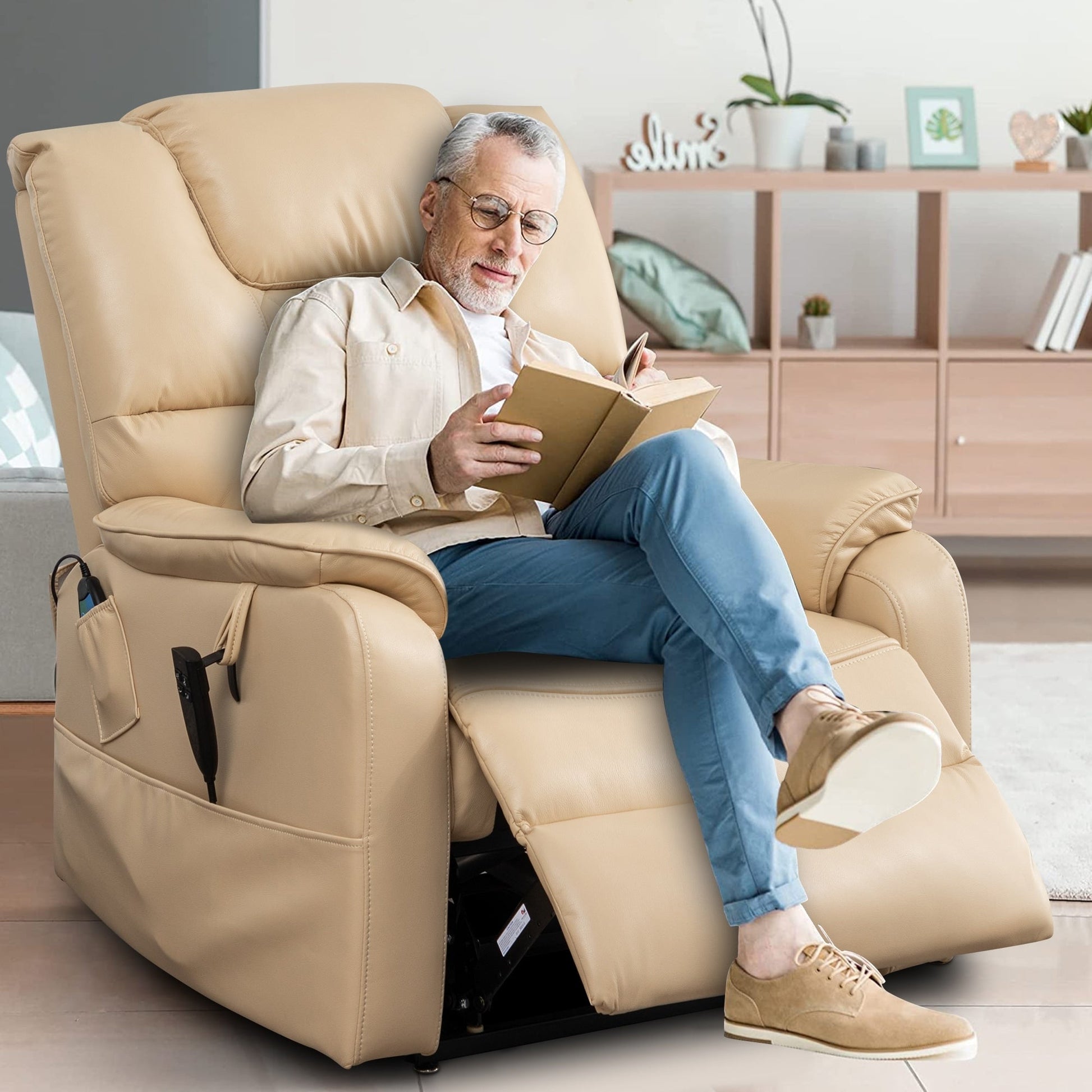 Fauteuil inclinable à double moteur électrique de 35,5 W, avec massage et chaleur, inclinable à 180 degrés.