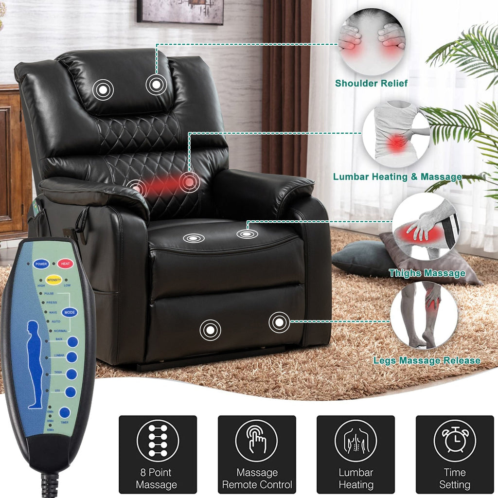 Fauteuil inclinable à double moteur électrique de 35,5 W, avec massage et chaleur, inclinable à 180 degrés.