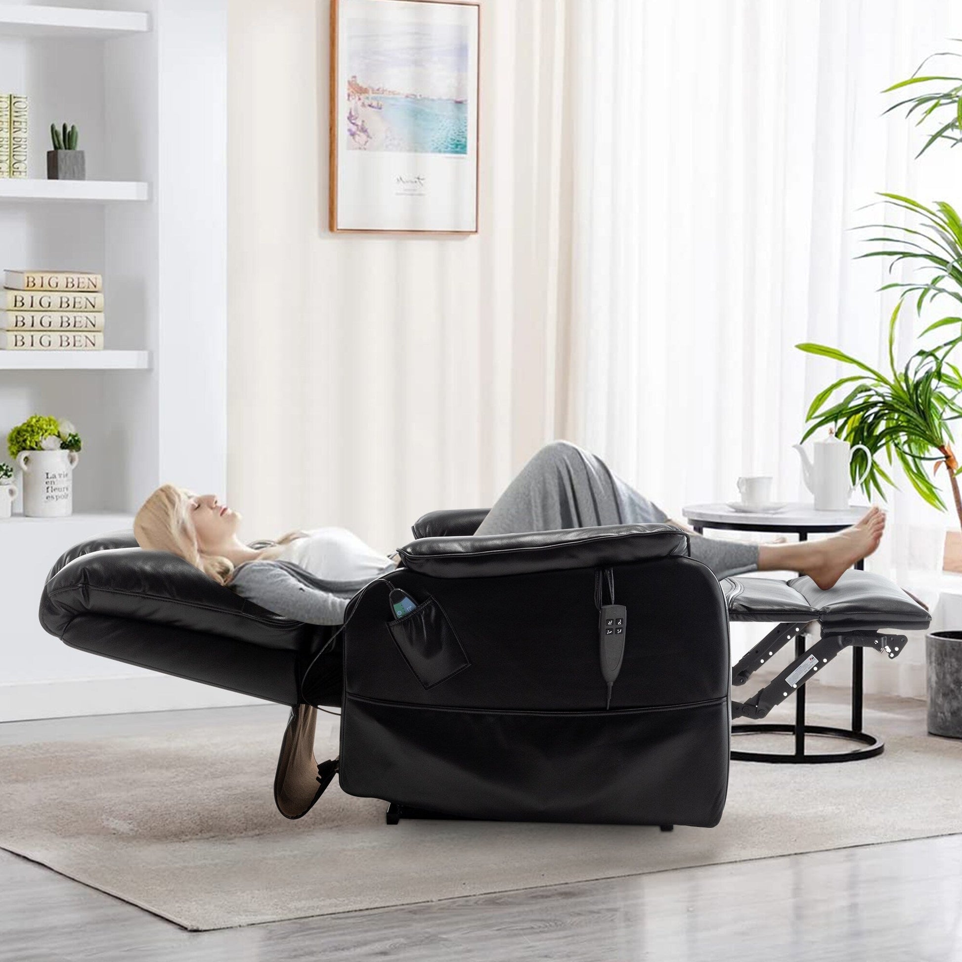 Fauteuil inclinable à double moteur électrique de 35,5 W, avec massage et chaleur, inclinable à 180 degrés.