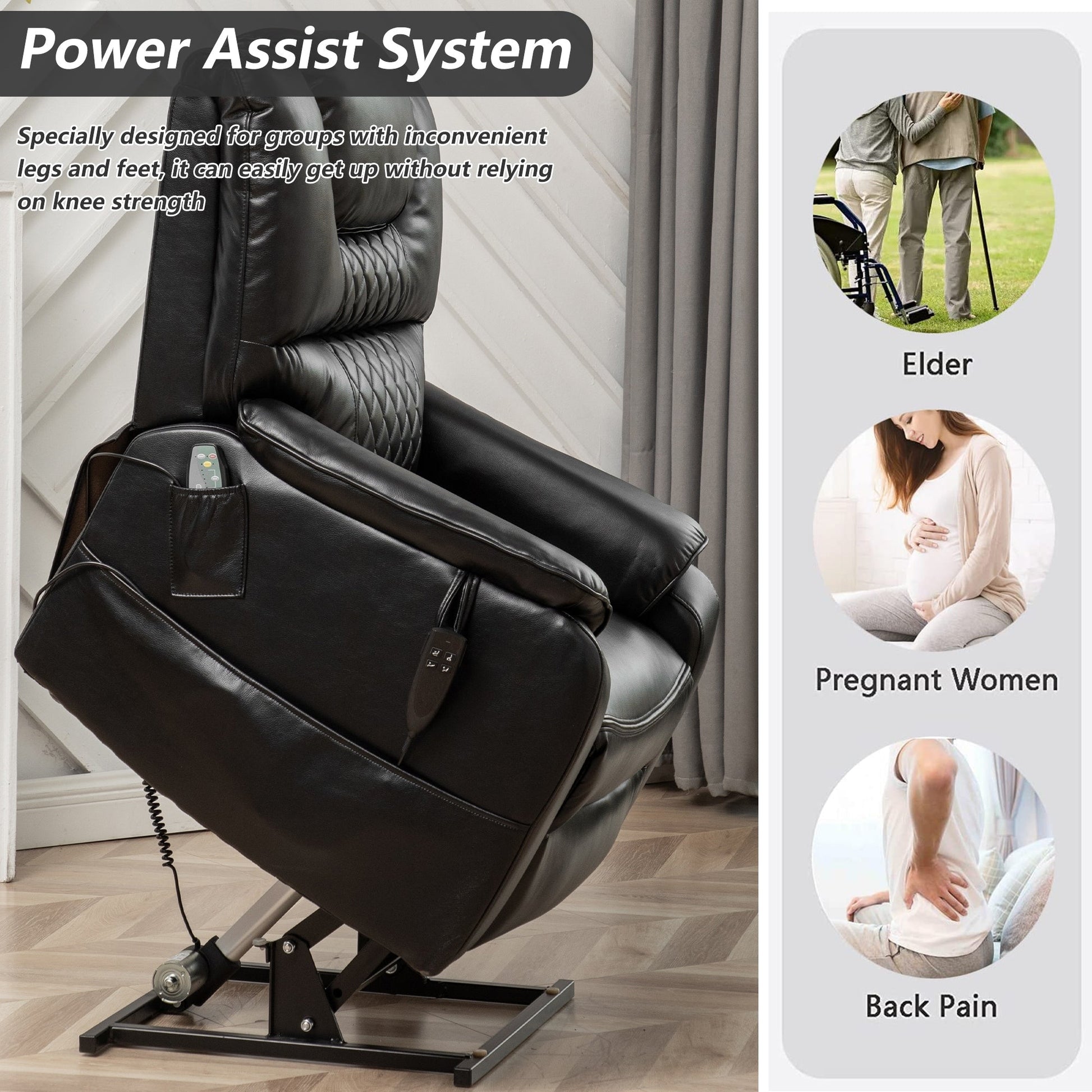Fauteuil inclinable à double moteur électrique de 35,5 W, avec massage et chaleur, inclinable à 180 degrés.
