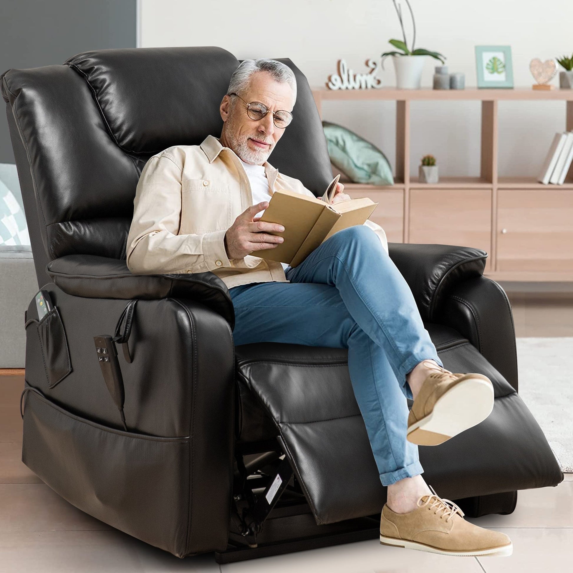 Fauteuil inclinable à double moteur électrique de 35,5 W, avec massage et chaleur, inclinable à 180 degrés.