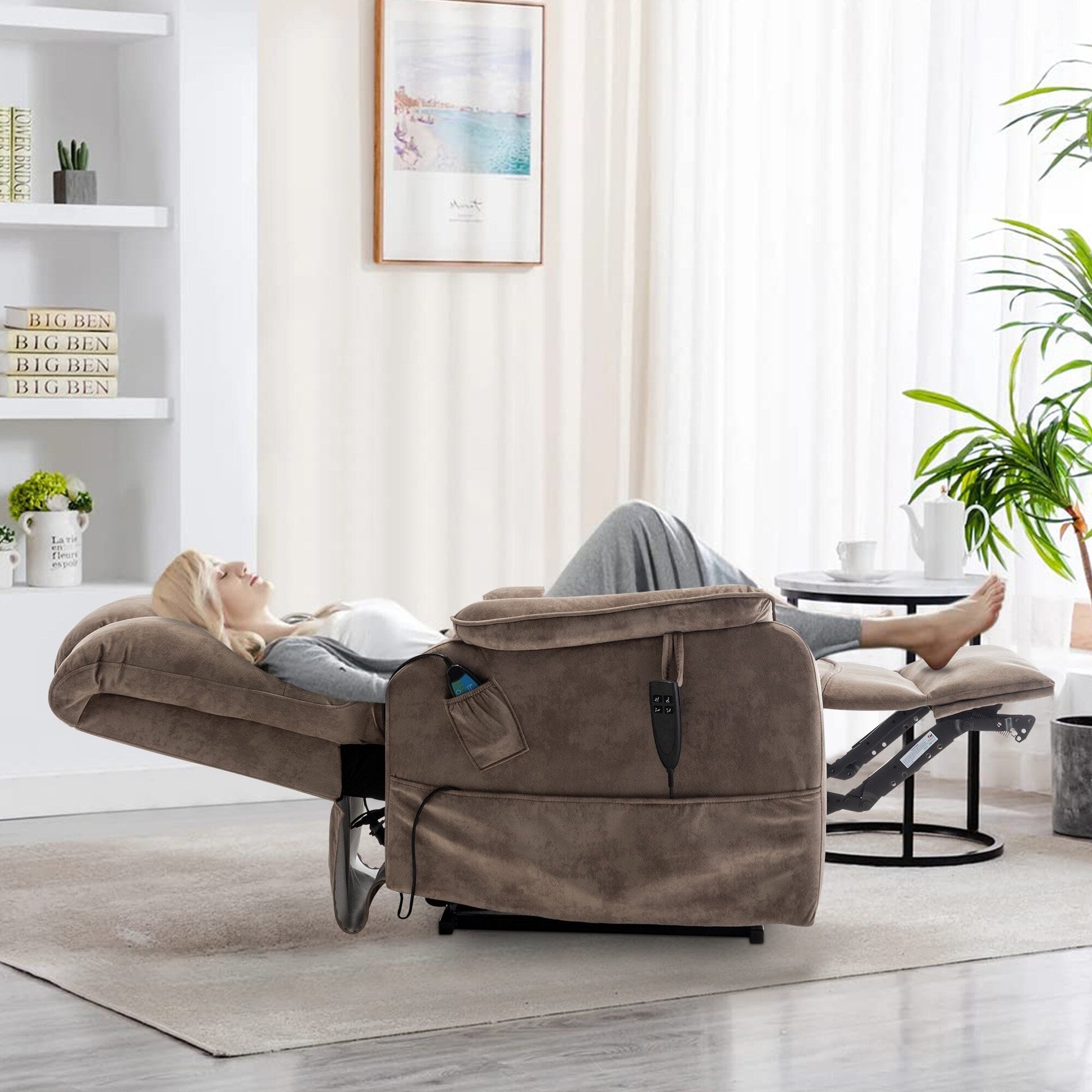 Fauteuil inclinable à double moteur électrique de 35,5 W, avec massage et chaleur, inclinable à 180 degrés.