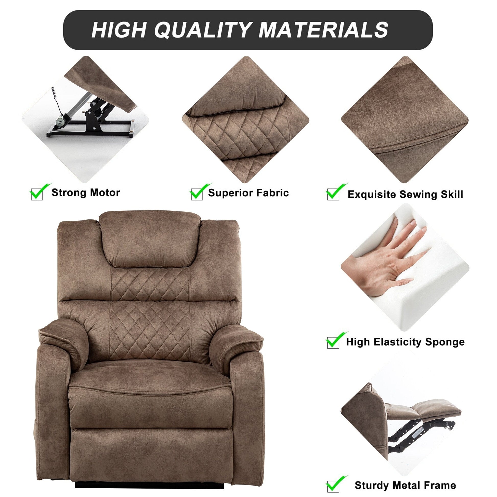 Fauteuil inclinable à double moteur électrique de 35,5 W, avec massage et chaleur, inclinable à 180 degrés.