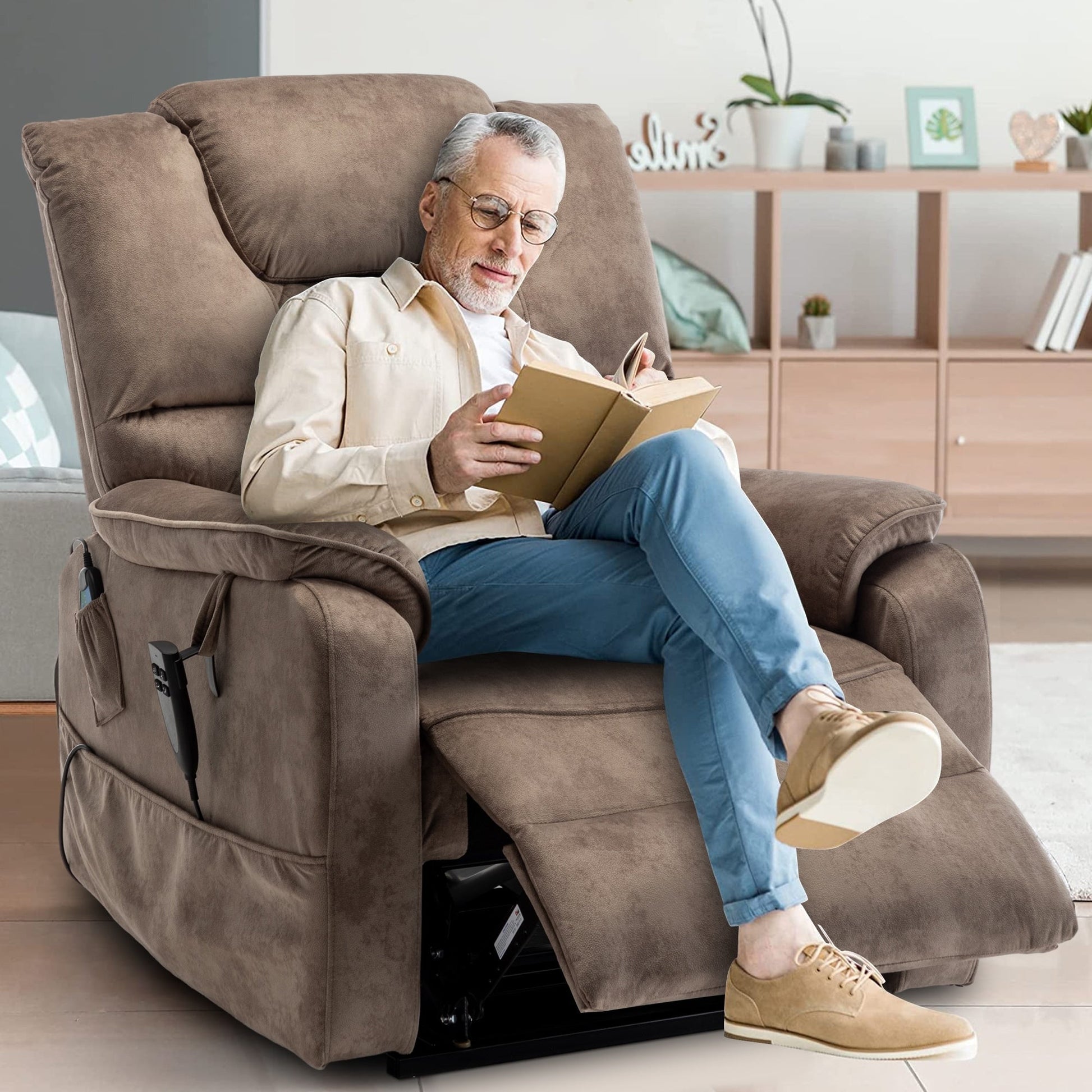 Fauteuil inclinable à double moteur électrique de 35,5 W, avec massage et chaleur, inclinable à 180 degrés.