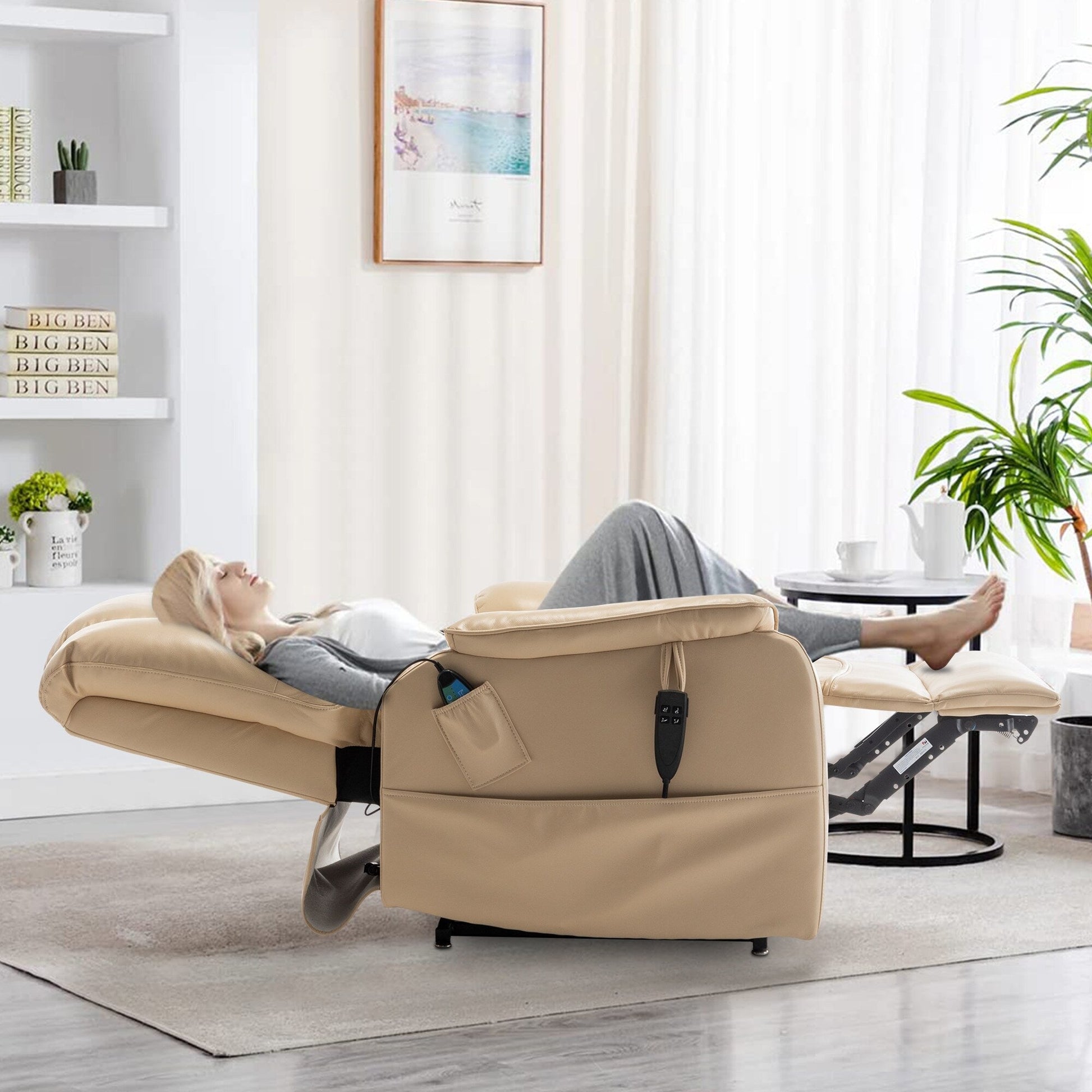 Fauteuil inclinable à double moteur électrique de 35,5 W, avec massage et chaleur, inclinable à 180 degrés.