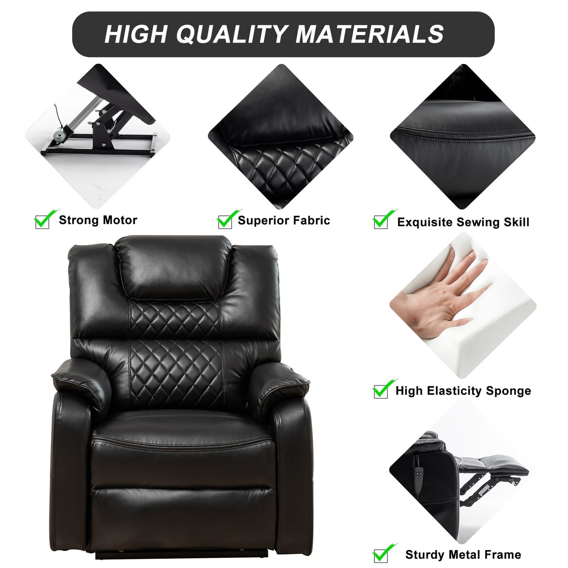Fauteuil inclinable à double moteur électrique de 35,5 W, avec massage et chaleur, inclinable à 180 degrés.