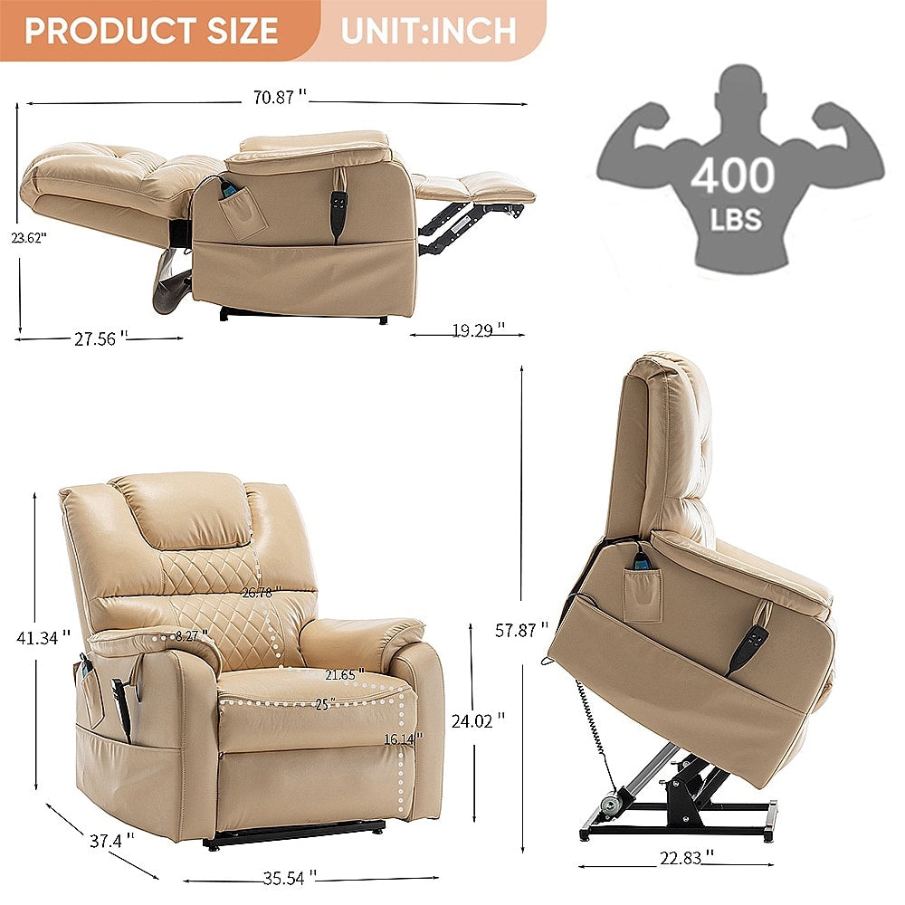Fauteuil inclinable à double moteur électrique de 35,5 W, avec massage et chaleur, inclinable à 180 degrés.