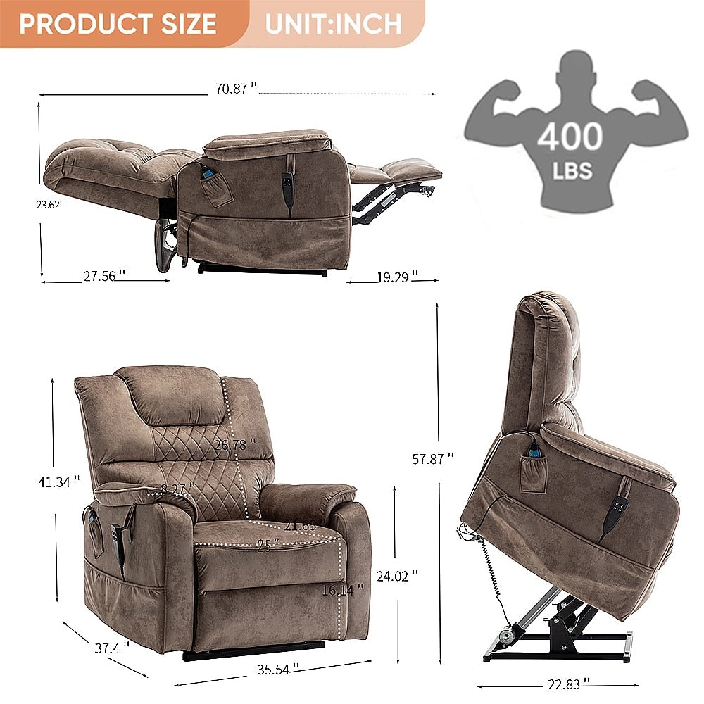 Fauteuil inclinable à double moteur électrique de 35,5 W, avec massage et chaleur, inclinable à 180 degrés.
