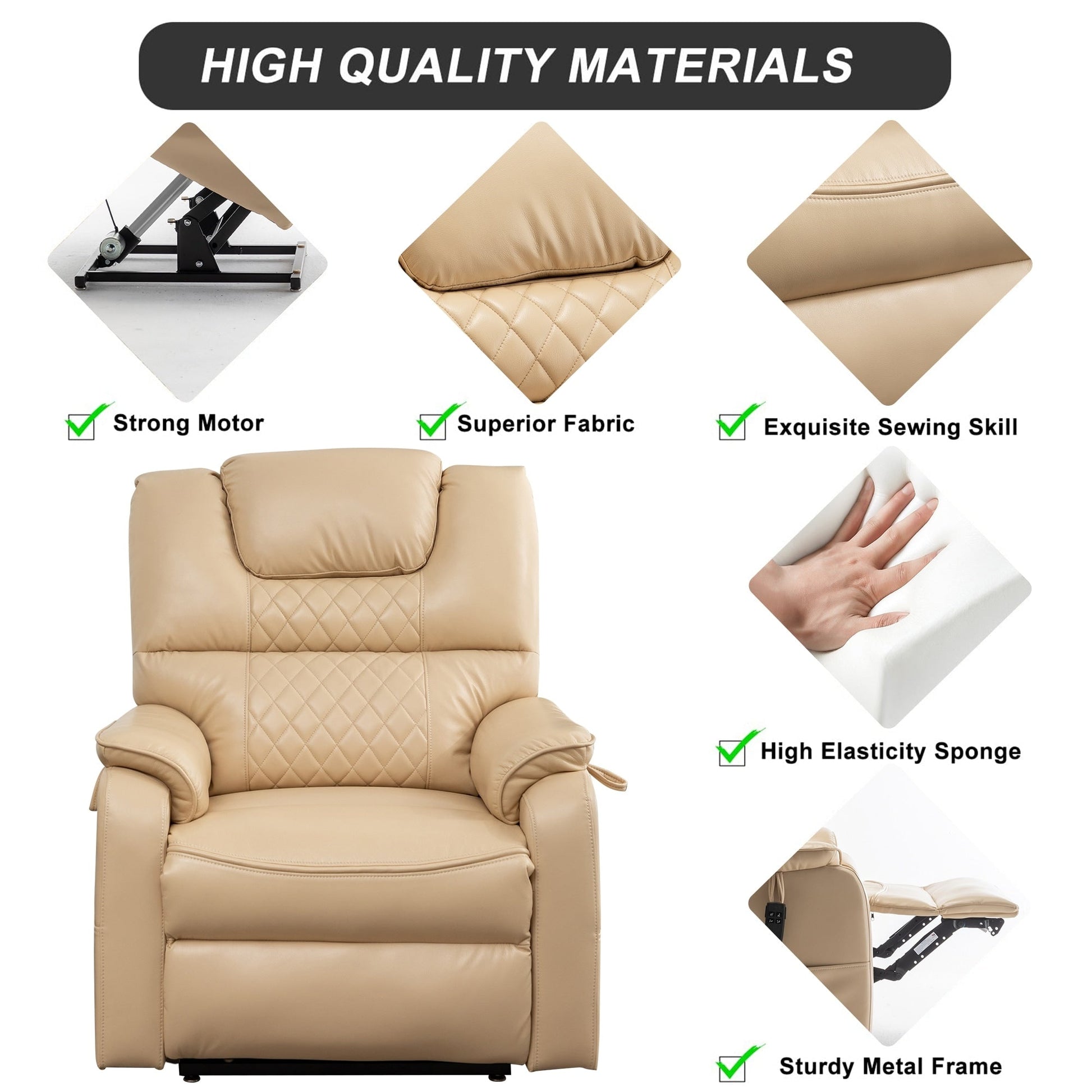 Fauteuil inclinable à double moteur électrique de 35,5 W, avec massage et chaleur, inclinable à 180 degrés.