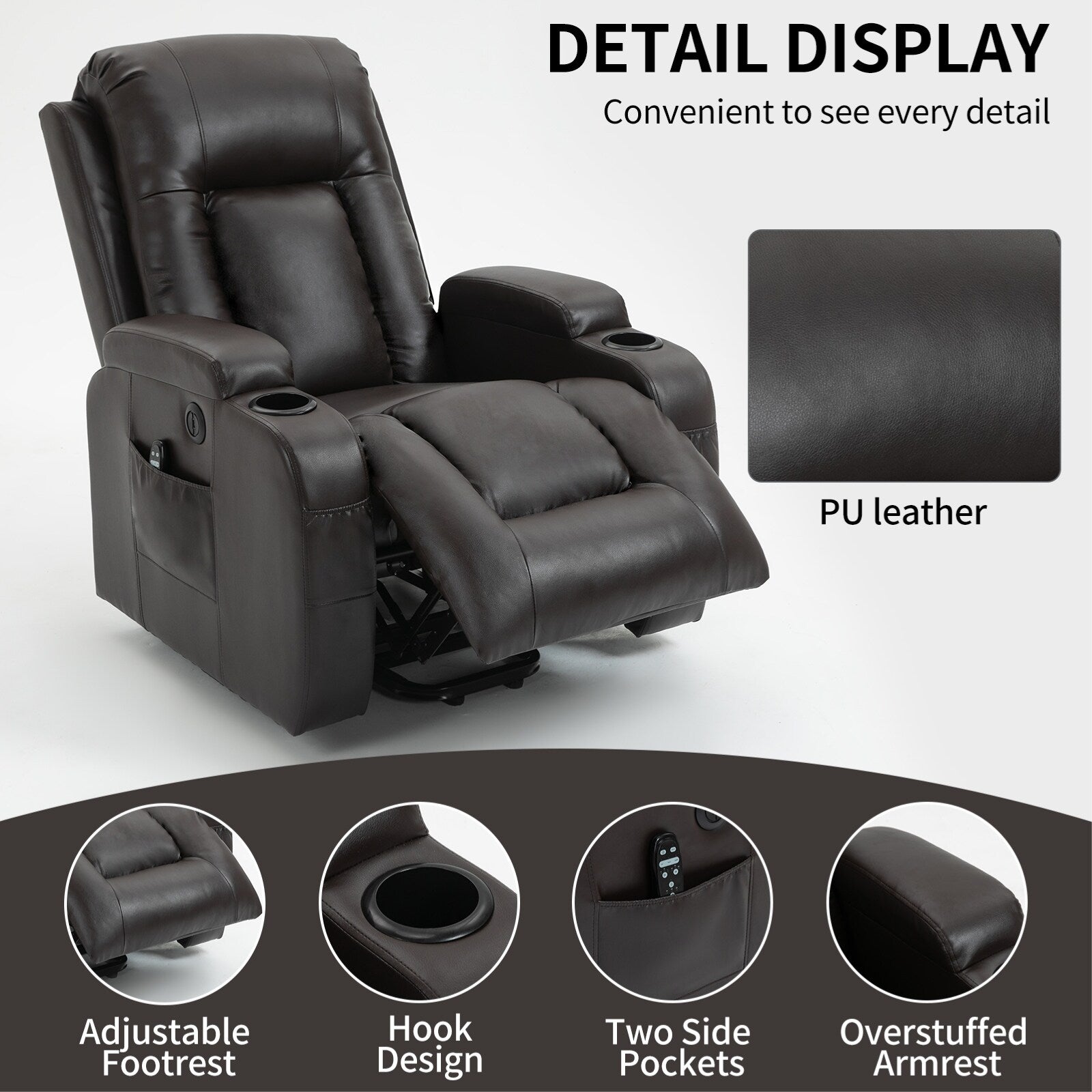 Power Lift Recliner Elderly Infinite 8 Massage Heat USB Cup Holders