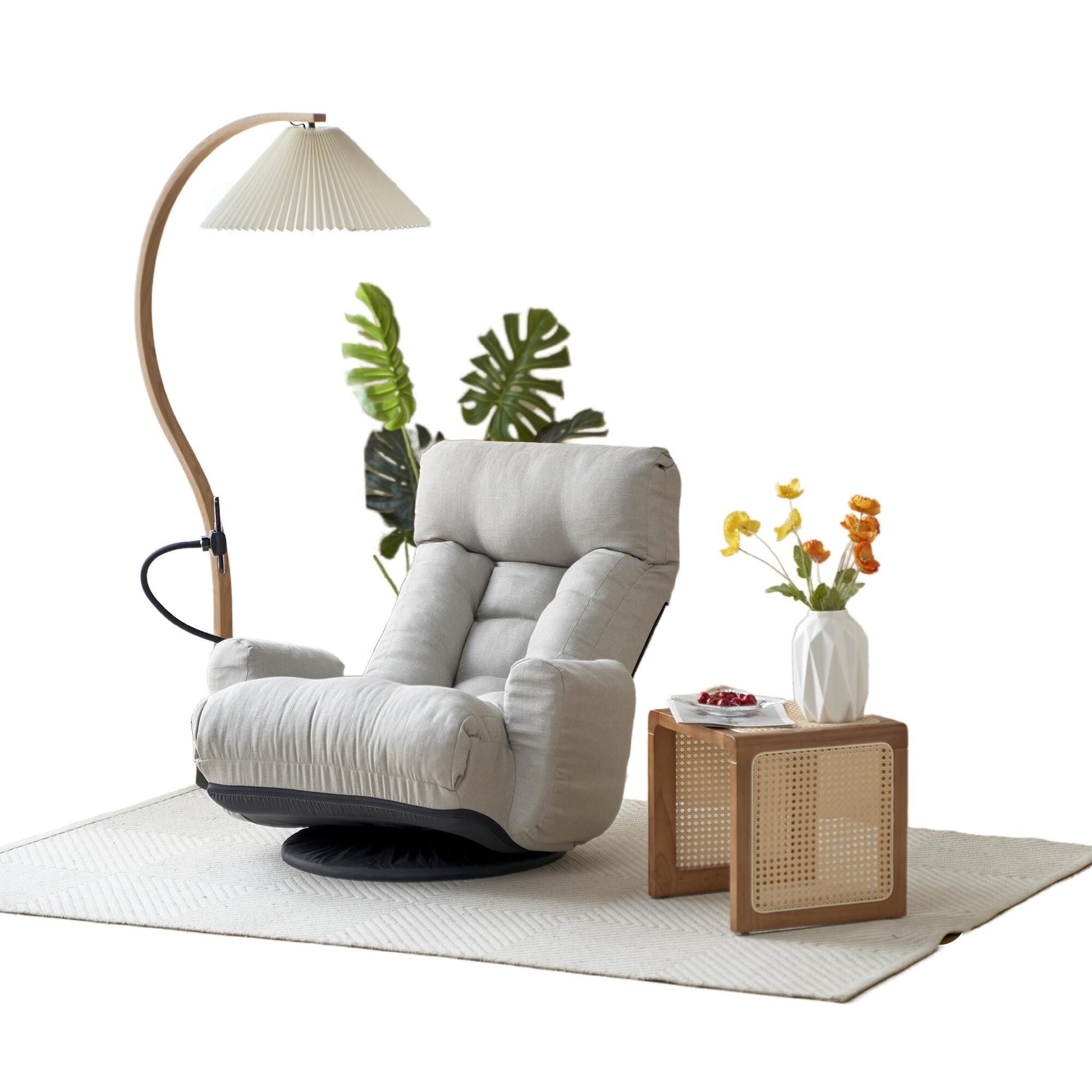 Fauteuil pivotant à 360 degrés, chaise de salon réglable, chaise de jeu pliable et inclinable avec porte-téléphone.