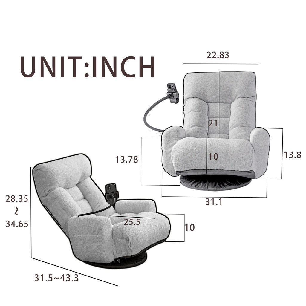 Fauteuil pivotant à 360 degrés, chaise de salon réglable, chaise de jeu pliable et inclinable avec porte-téléphone.