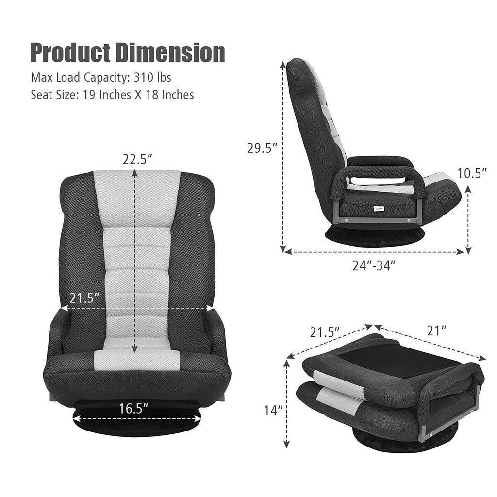Chaise de sol pivotante à 360 degrés pour jeux vidéo avec dossier réglable et pliable