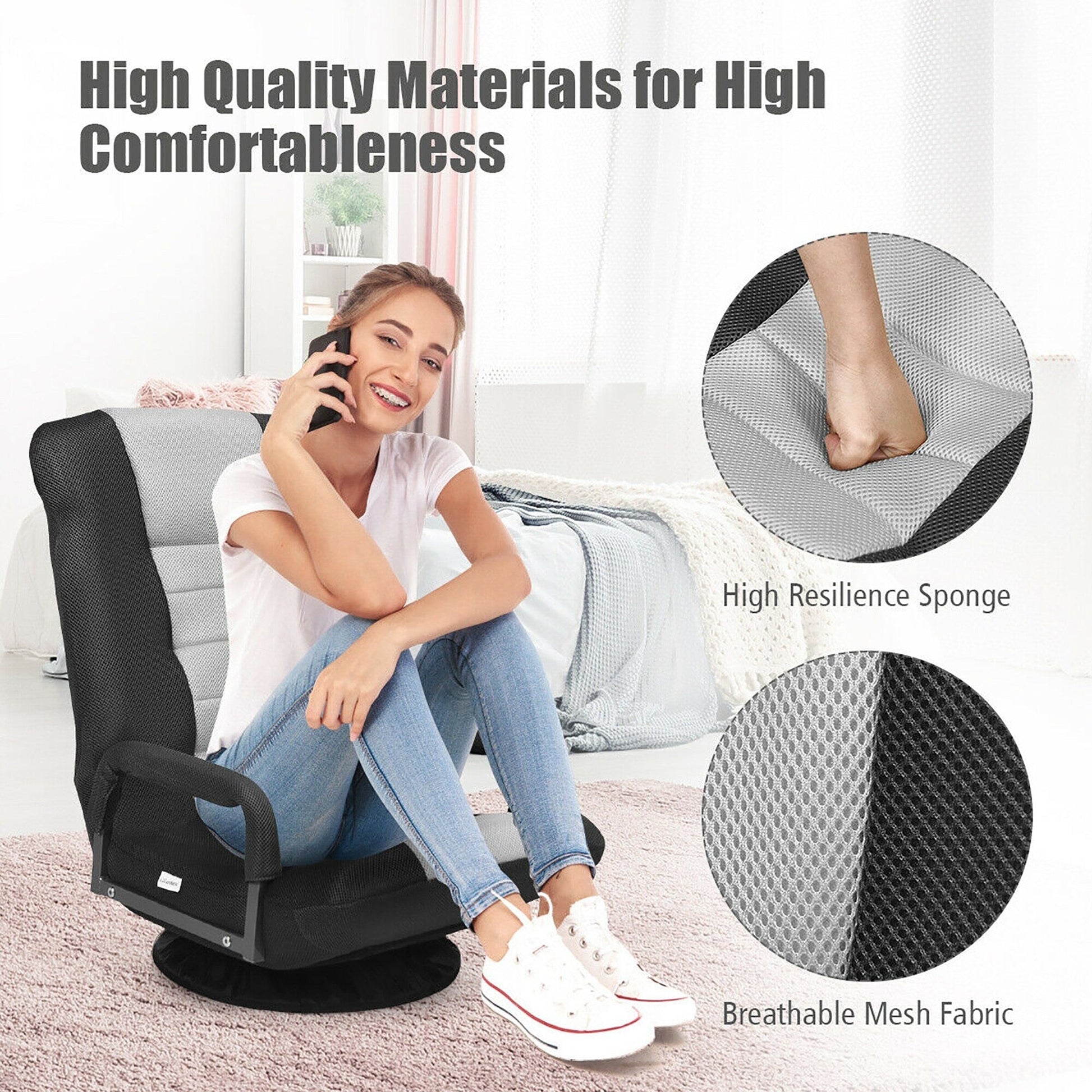 Chaise de sol pivotante à 360 degrés pour jeux vidéo avec dossier réglable et pliable