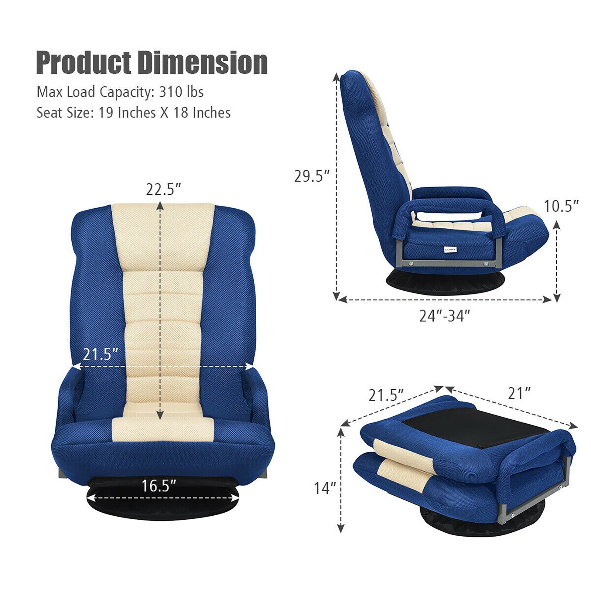 Chaise de sol pivotante à 360 degrés pour jeux vidéo avec dossier réglable et pliable