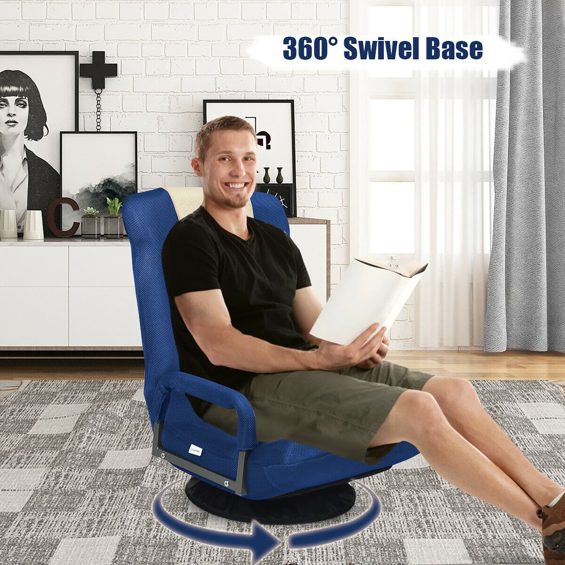 Chaise de sol pivotante à 360 degrés pour jeux vidéo avec dossier réglable et pliable