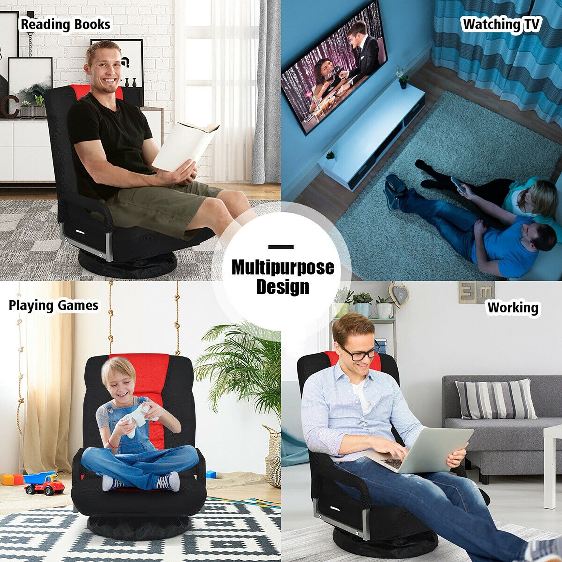 Chaise de sol pivotante à 360 degrés pour jeux vidéo avec dossier réglable et pliable