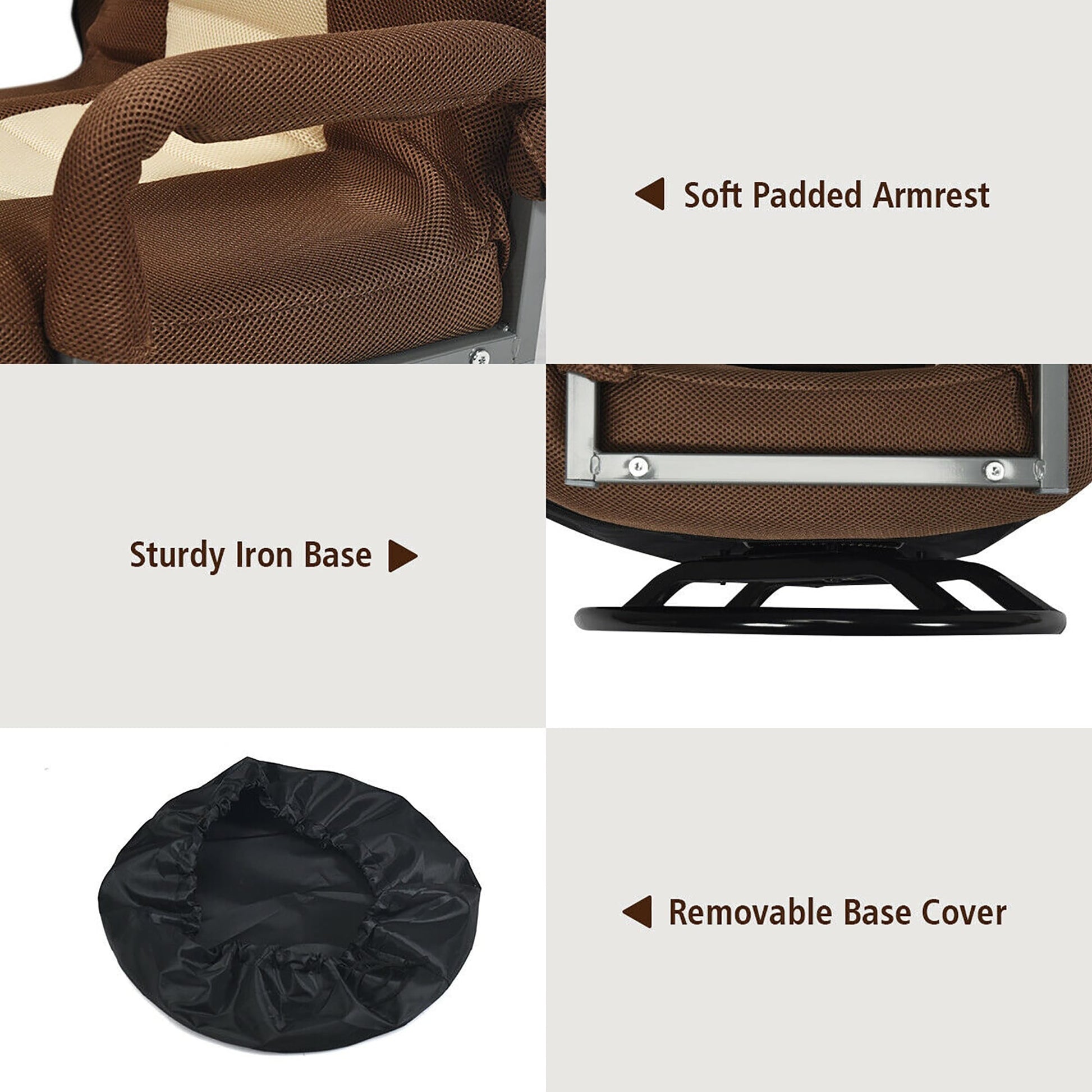 Chaise de sol pivotante à 360 degrés pour jeux vidéo avec dossier réglable et pliable