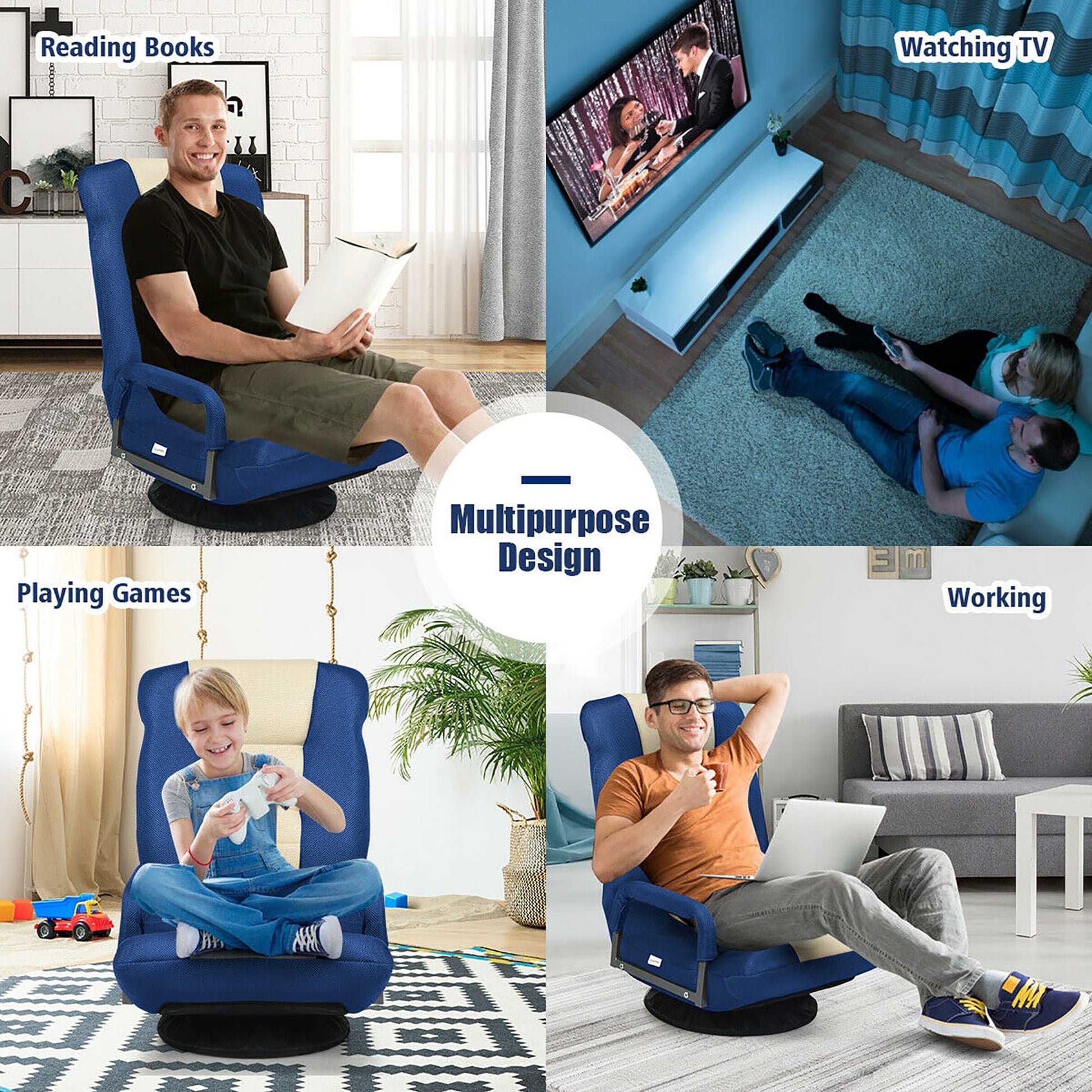 Chaise de sol pivotante à 360 degrés pour jeux vidéo avec dossier réglable et pliable