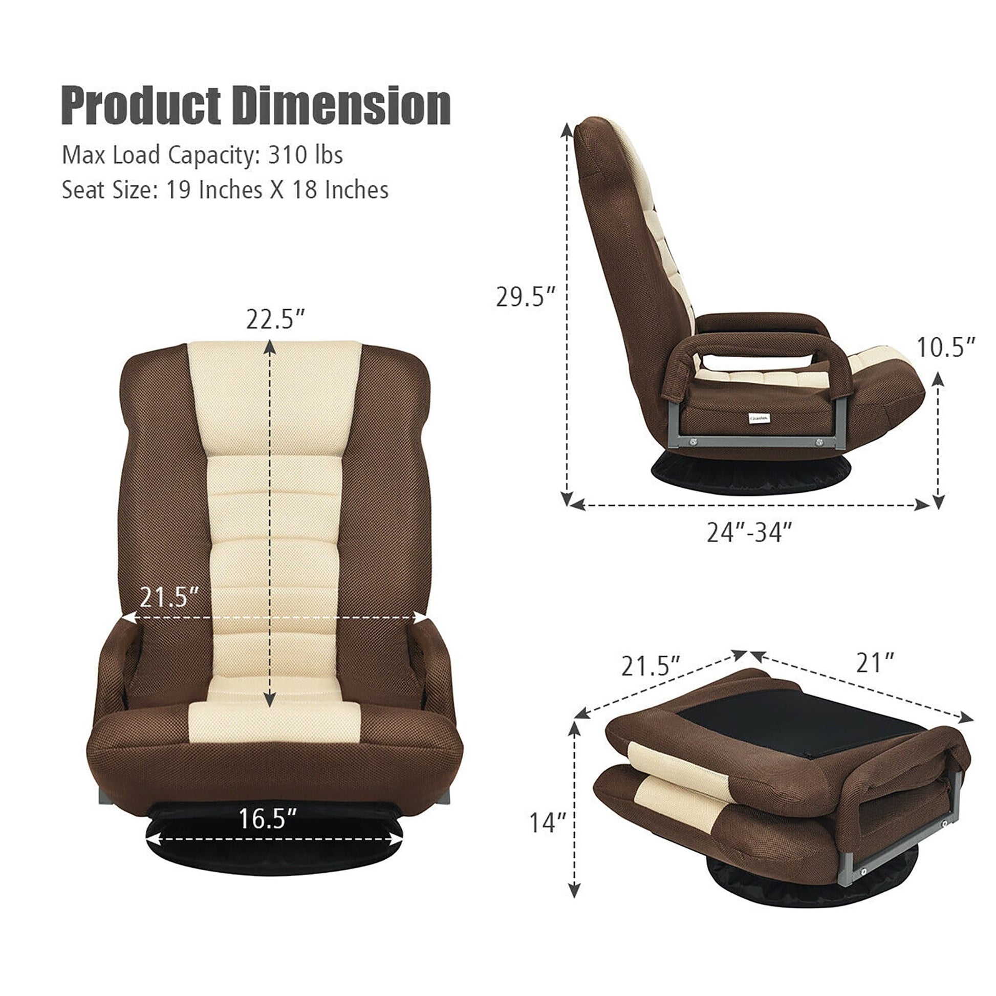 Chaise de sol pivotante à 360 degrés pour jeux vidéo avec dossier réglable et pliable