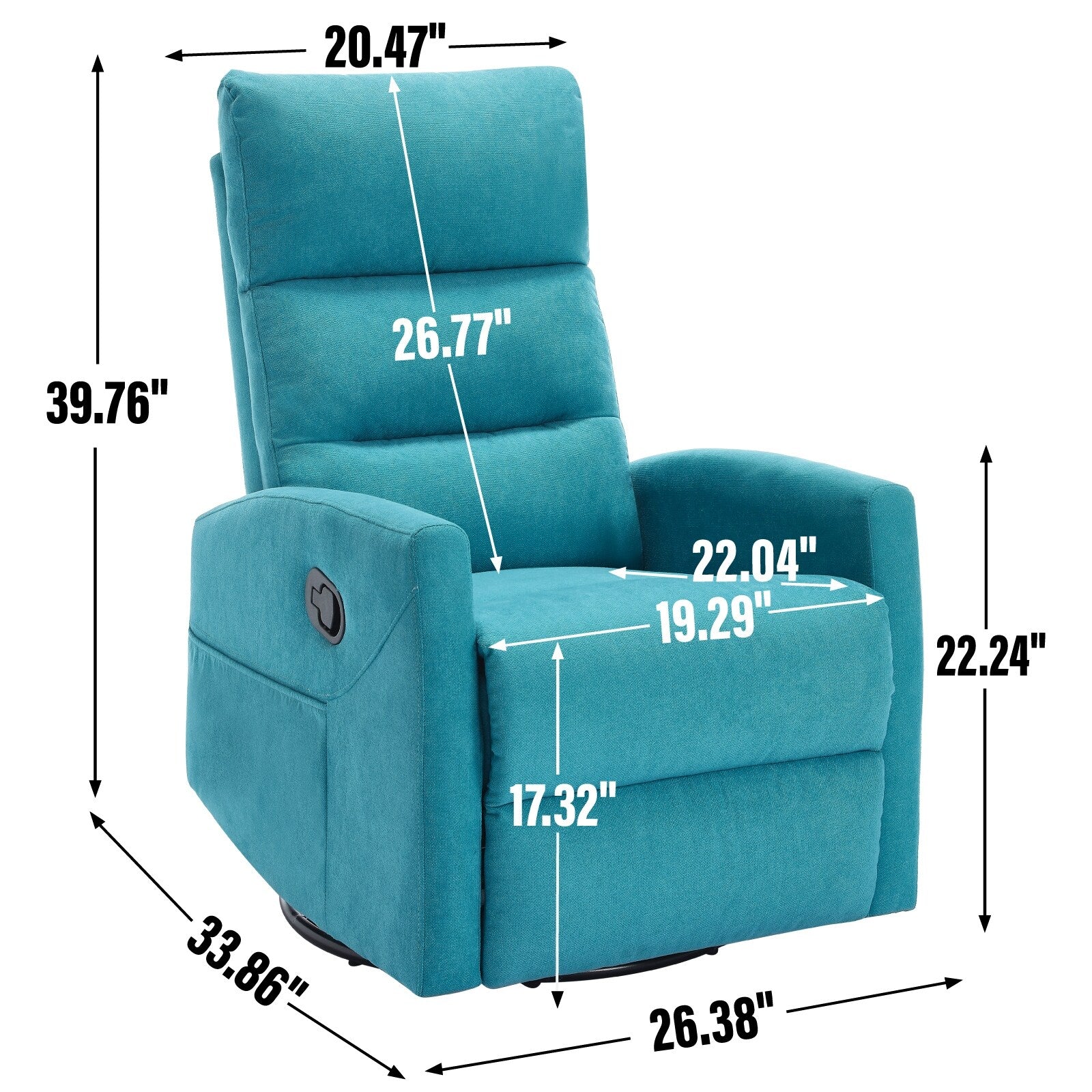 Fauteuil inclinable manuel pivotant à 360°, inclinable et basculant, en tissu, pour salon, siège simple, sofa moelleux avec fonction basculante.