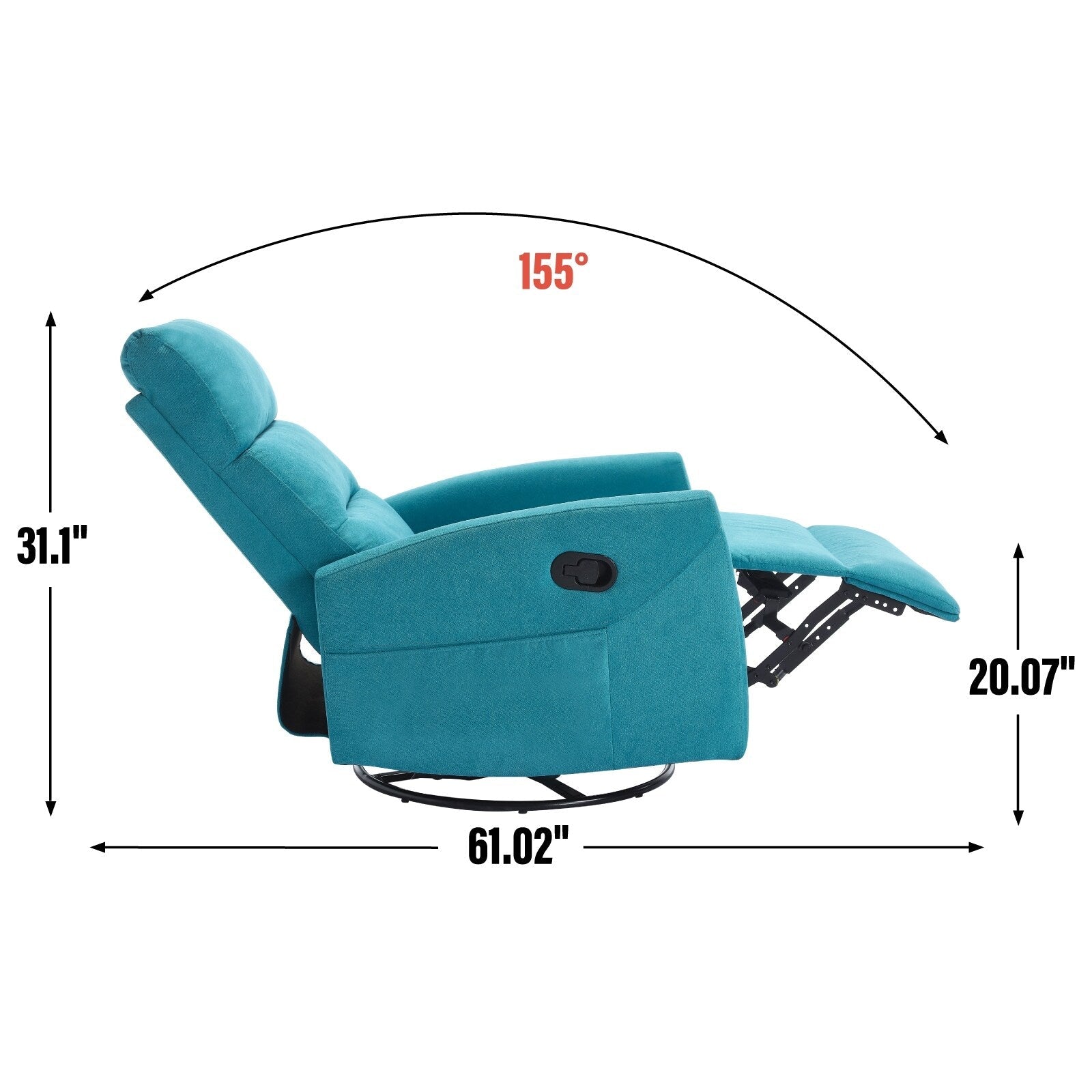 Fauteuil inclinable manuel pivotant à 360°, inclinable et basculant, en tissu, pour salon, siège simple, sofa moelleux avec fonction basculante.