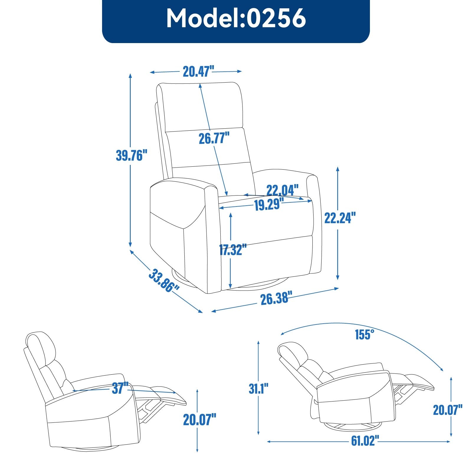 Fauteuil inclinable manuel pivotant à 360°, inclinable et basculant, en tissu, pour salon, siège simple, sofa moelleux avec fonction basculante.
