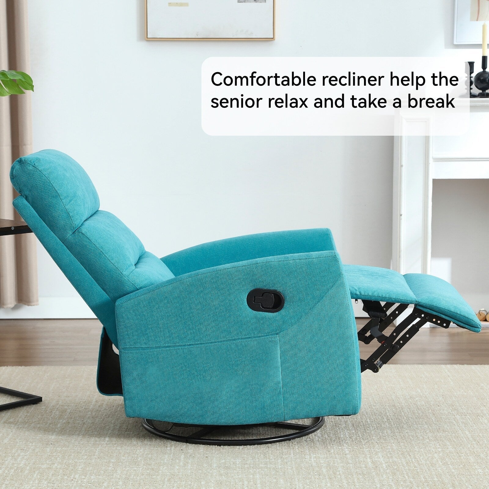 Fauteuil inclinable manuel pivotant à 360°, inclinable et basculant, en tissu, pour salon, siège simple, sofa moelleux avec fonction basculante.