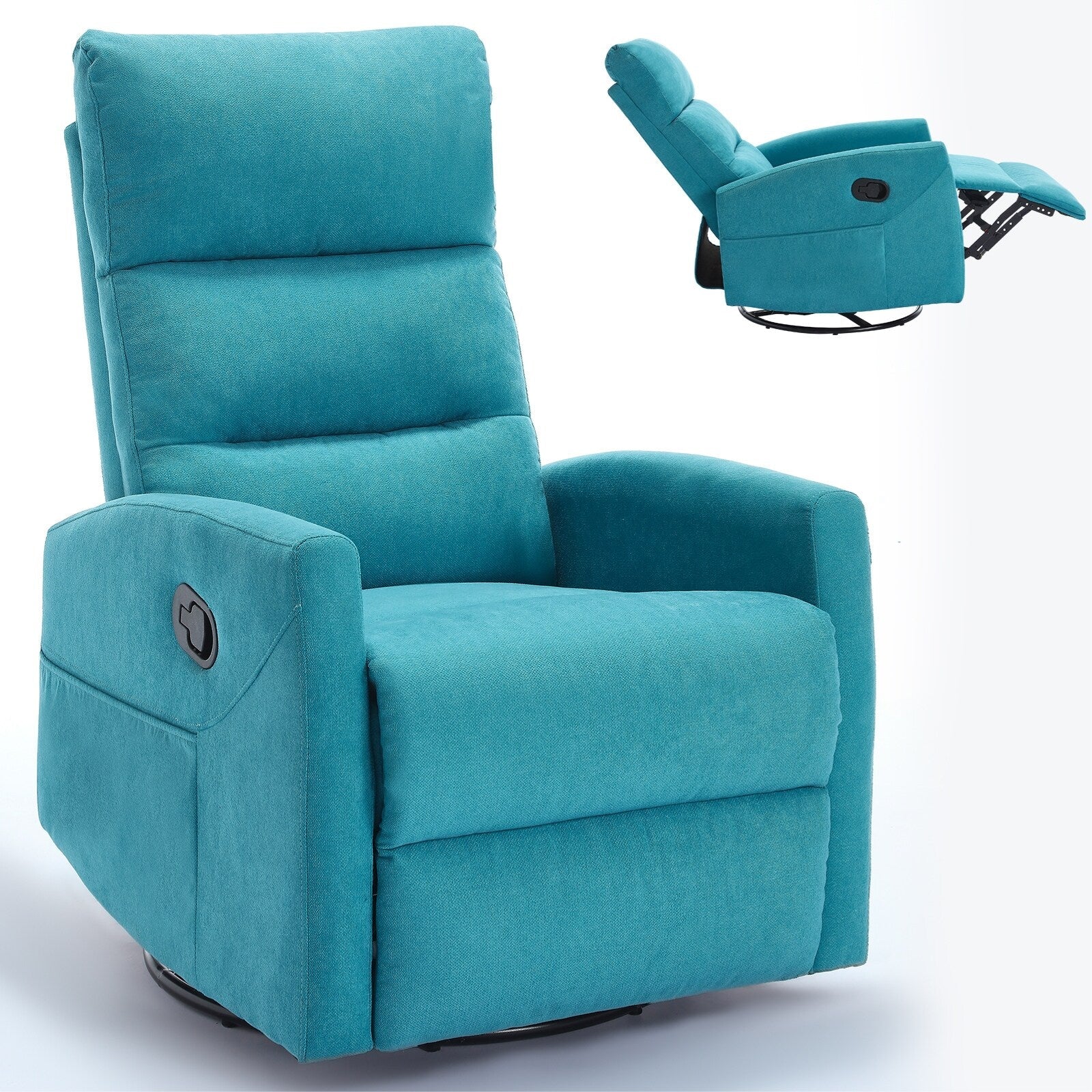 Fauteuil inclinable manuel pivotant à 360°, inclinable et basculant, en tissu, pour salon, siège simple, sofa moelleux avec fonction basculante.