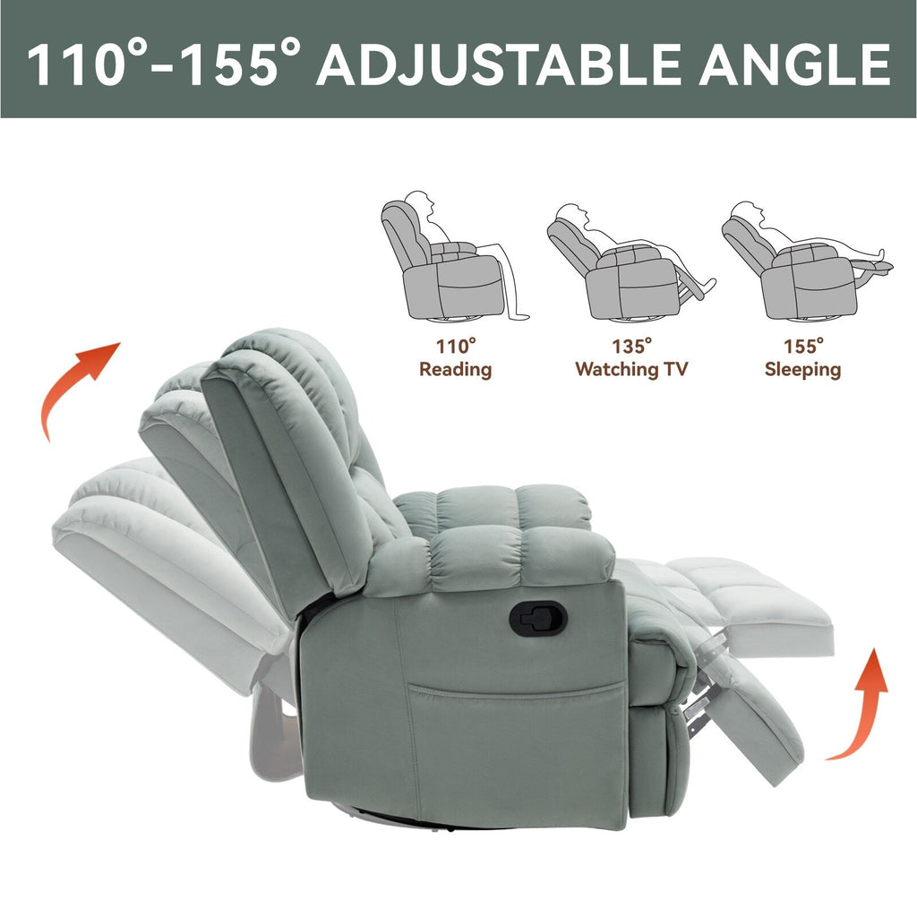 360 Swivel Manual Recliner Chair Adjustable Rocking Lounge Chair Oversized Single Sofa for Living Room