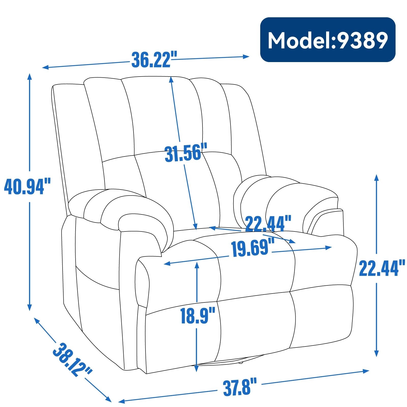 360 Swivel Manual Recliner Chair Adjustable Rocking Lounge Chair Oversized Single Sofa for Living Room