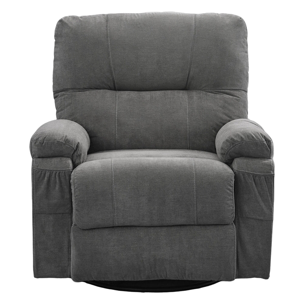 Fauteuil inclinable manuel pivotant à 360 degrés, chaise de salon en tissu avec repose-pieds escamotable et poches latérales.