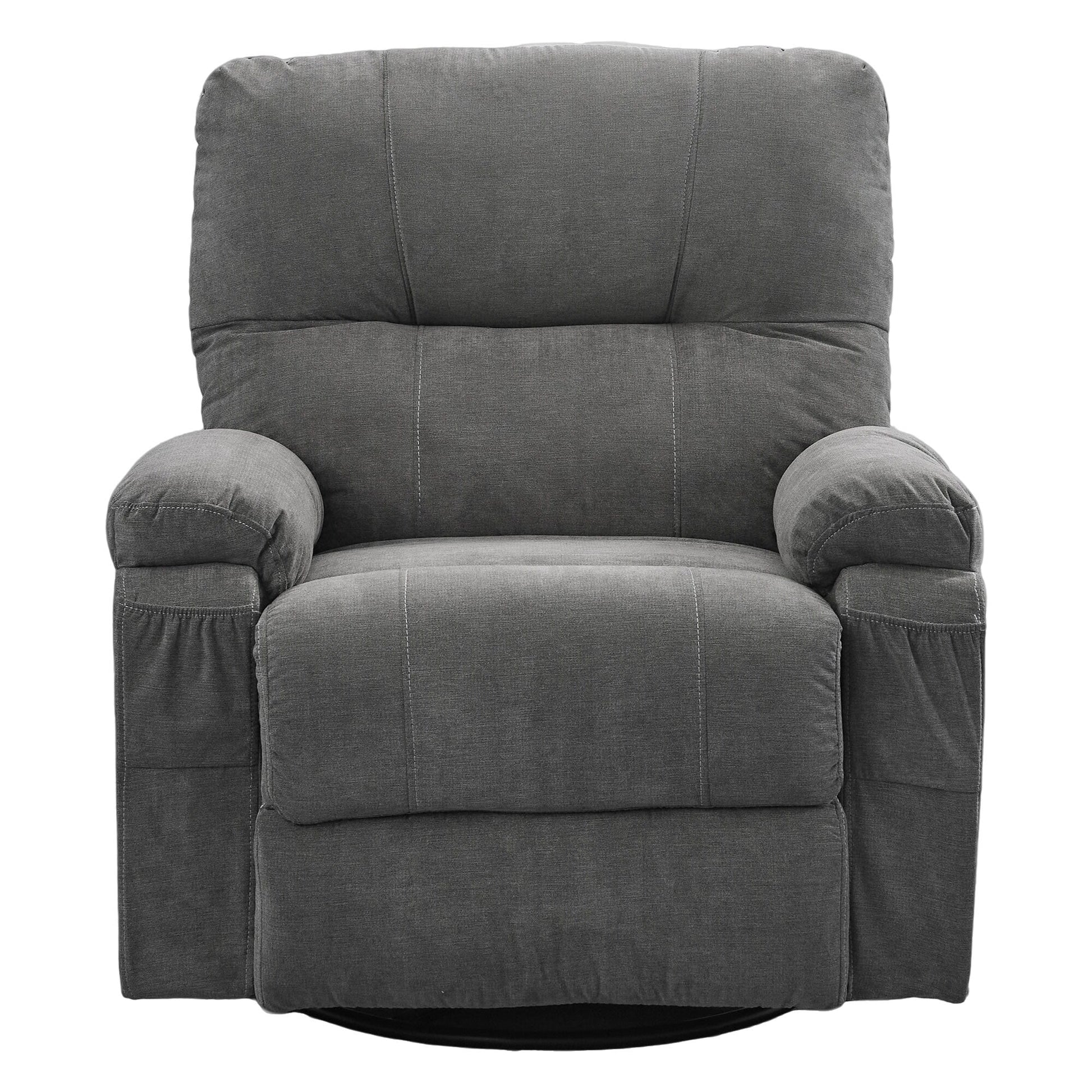 Fauteuil inclinable manuel pivotant à 360 degrés, chaise de salon en tissu avec repose-pieds escamotable et poches latérales.