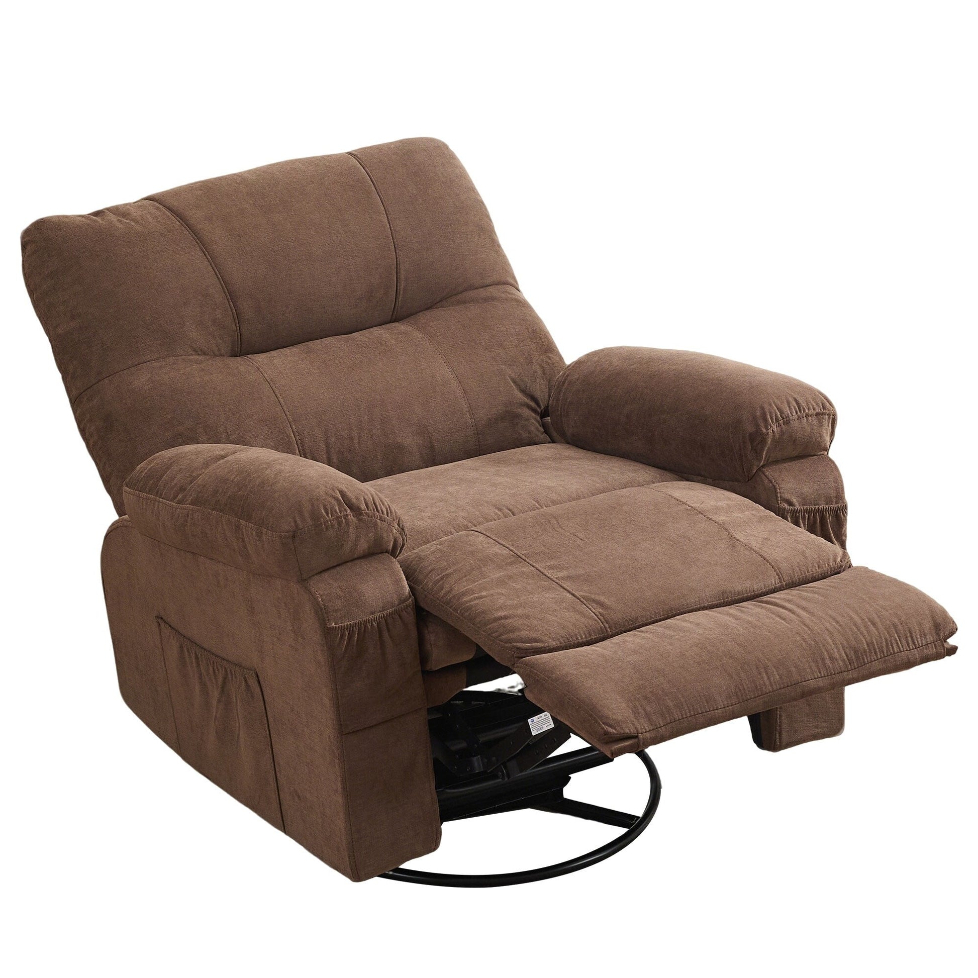 Fauteuil inclinable manuel pivotant à 360 degrés, chaise de salon en tissu avec repose-pieds escamotable et poches latérales.
