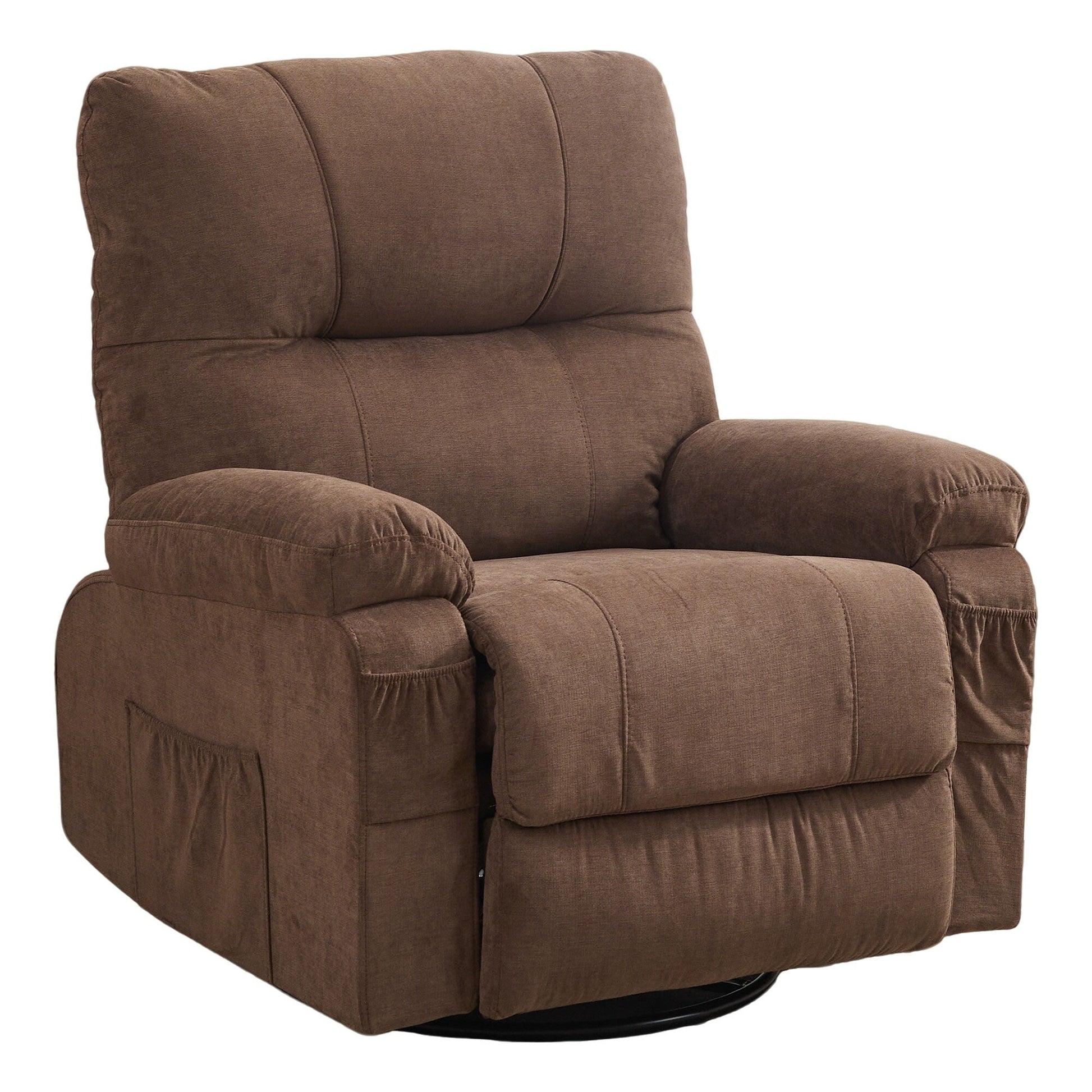 Fauteuil inclinable manuel pivotant à 360 degrés, chaise de salon en tissu avec repose-pieds escamotable et poches latérales.