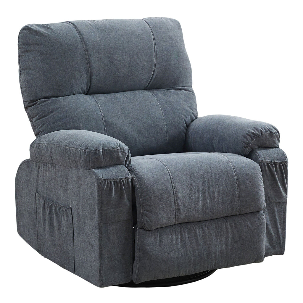 Fauteuil inclinable manuel pivotant à 360 degrés, chaise de salon en tissu avec repose-pieds escamotable et poches latérales.