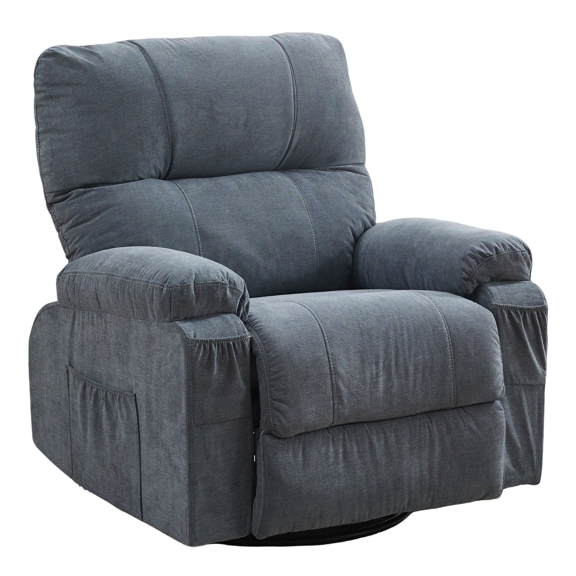 Fauteuil inclinable manuel pivotant à 360 degrés, chaise de salon en tissu avec repose-pieds escamotable et poches latérales.