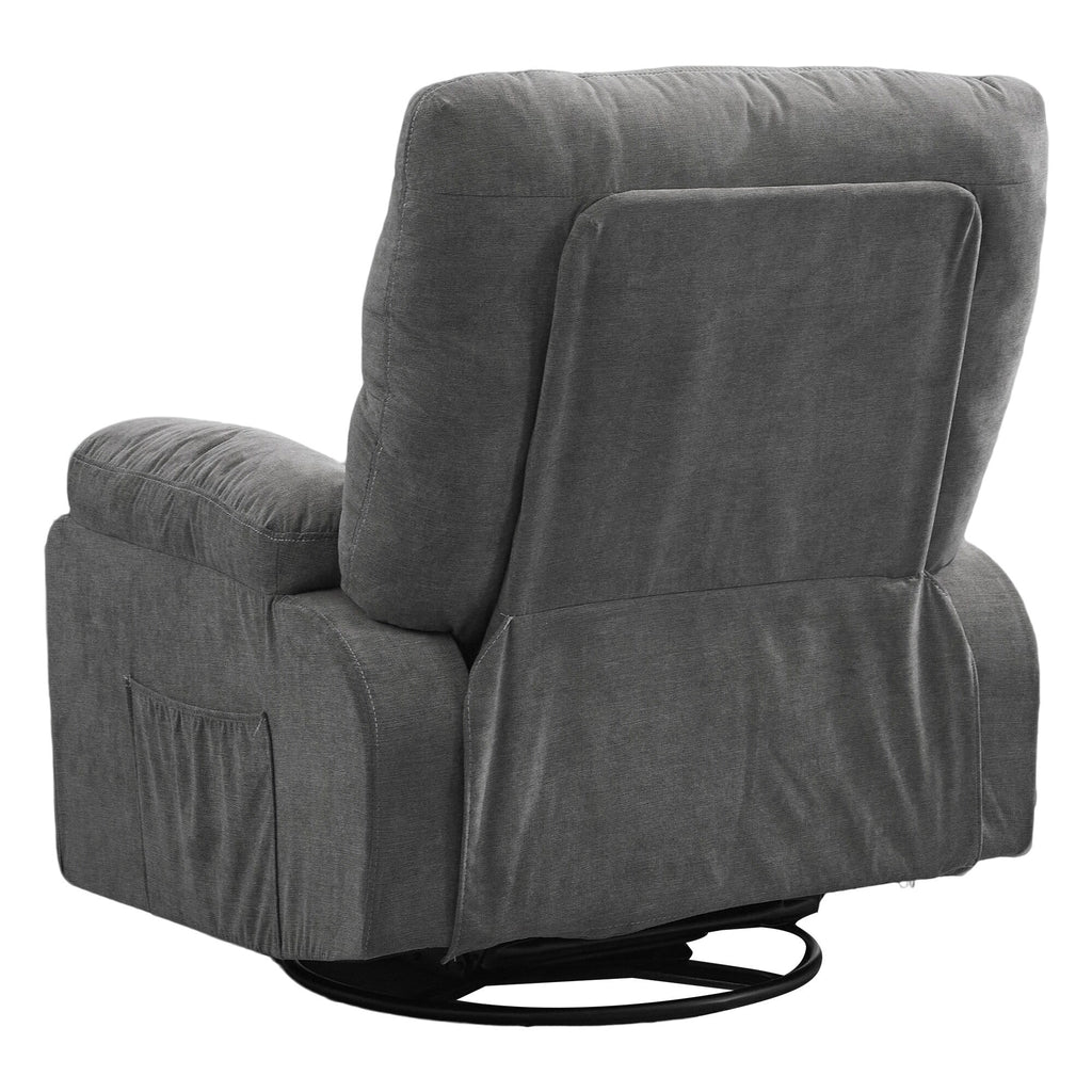 Fauteuil inclinable manuel pivotant à 360 degrés, chaise de salon en tissu avec repose-pieds escamotable et poches latérales.