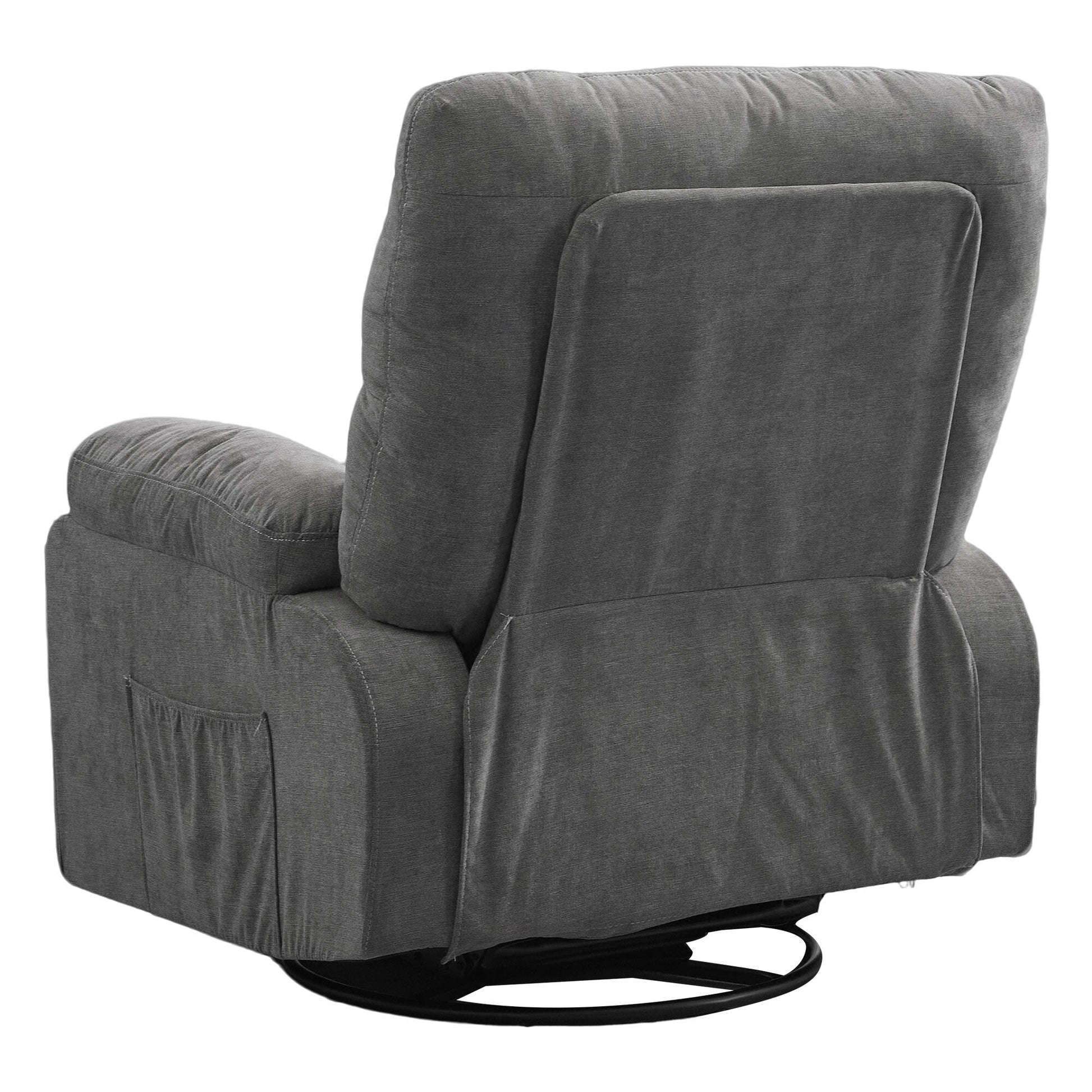 Fauteuil inclinable manuel pivotant à 360 degrés, chaise de salon en tissu avec repose-pieds escamotable et poches latérales.