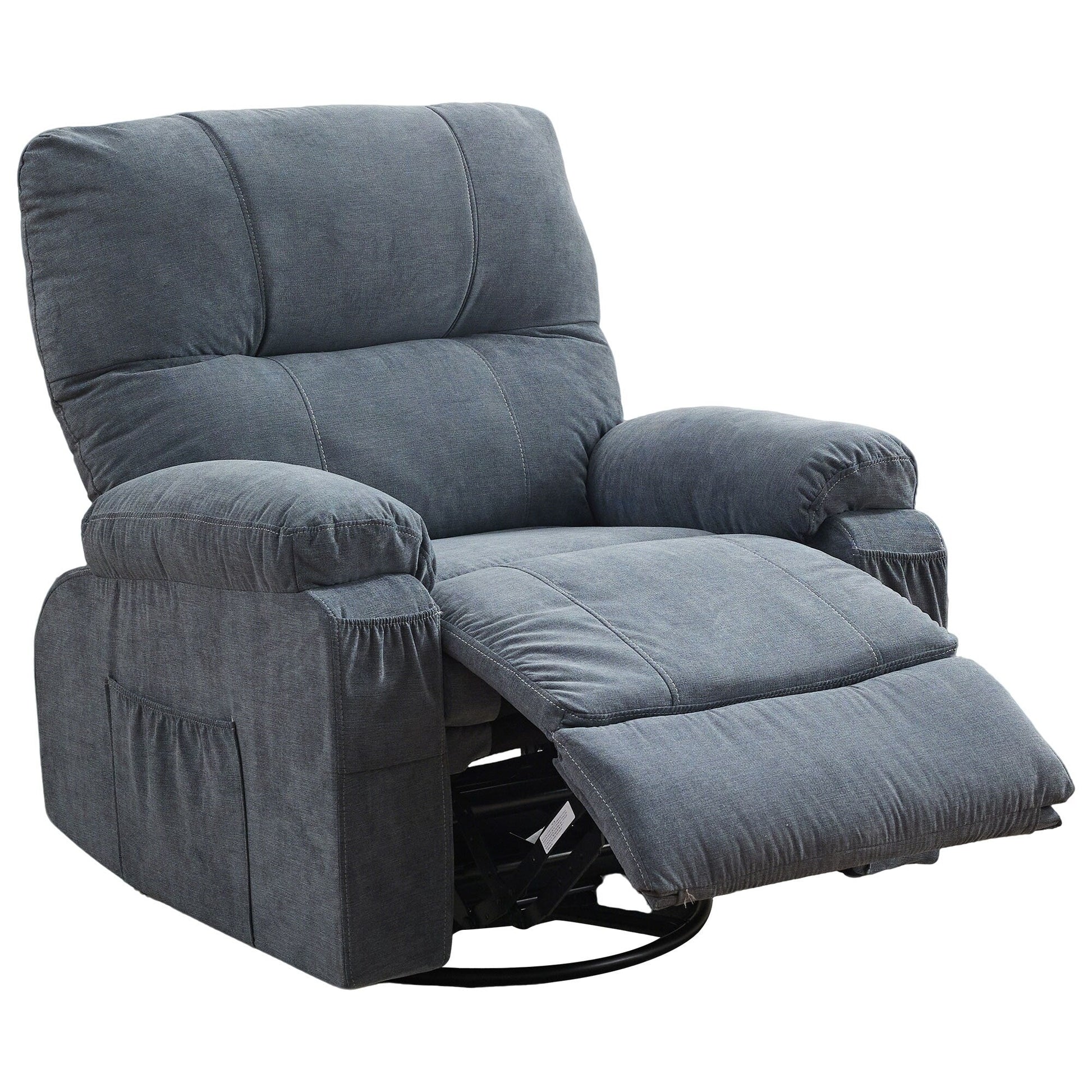 Fauteuil inclinable manuel pivotant à 360 degrés, chaise de salon en tissu avec repose-pieds escamotable et poches latérales.