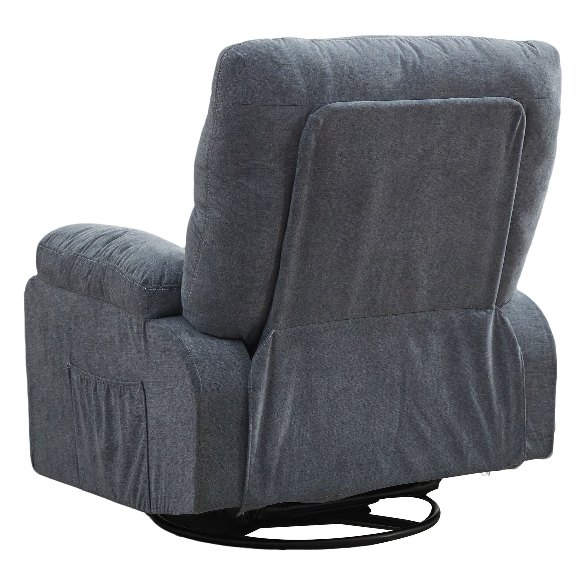 Fauteuil inclinable manuel pivotant à 360 degrés, chaise de salon en tissu avec repose-pieds escamotable et poches latérales.