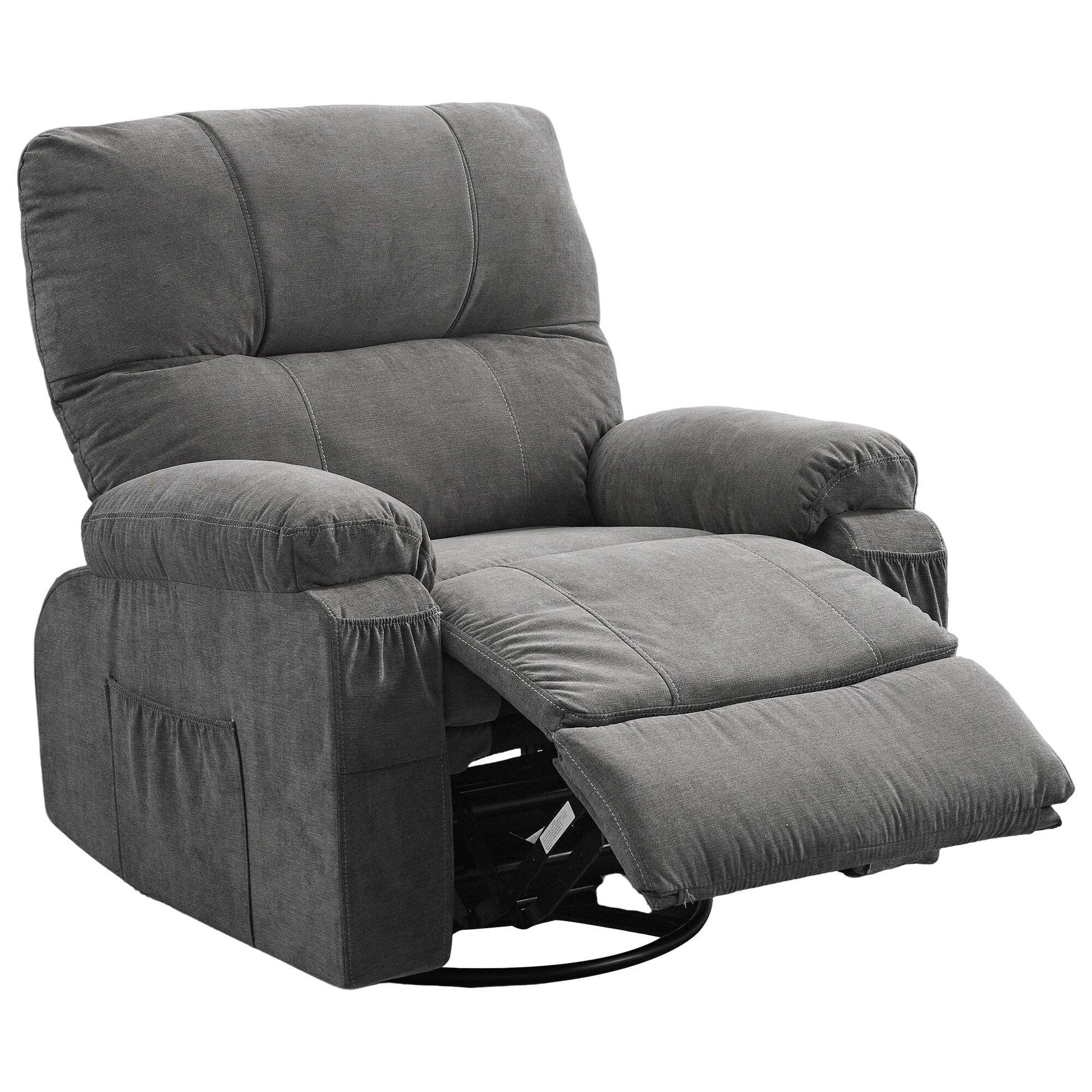 Fauteuil inclinable manuel pivotant à 360 degrés, chaise de salon en tissu avec repose-pieds escamotable et poches latérales.