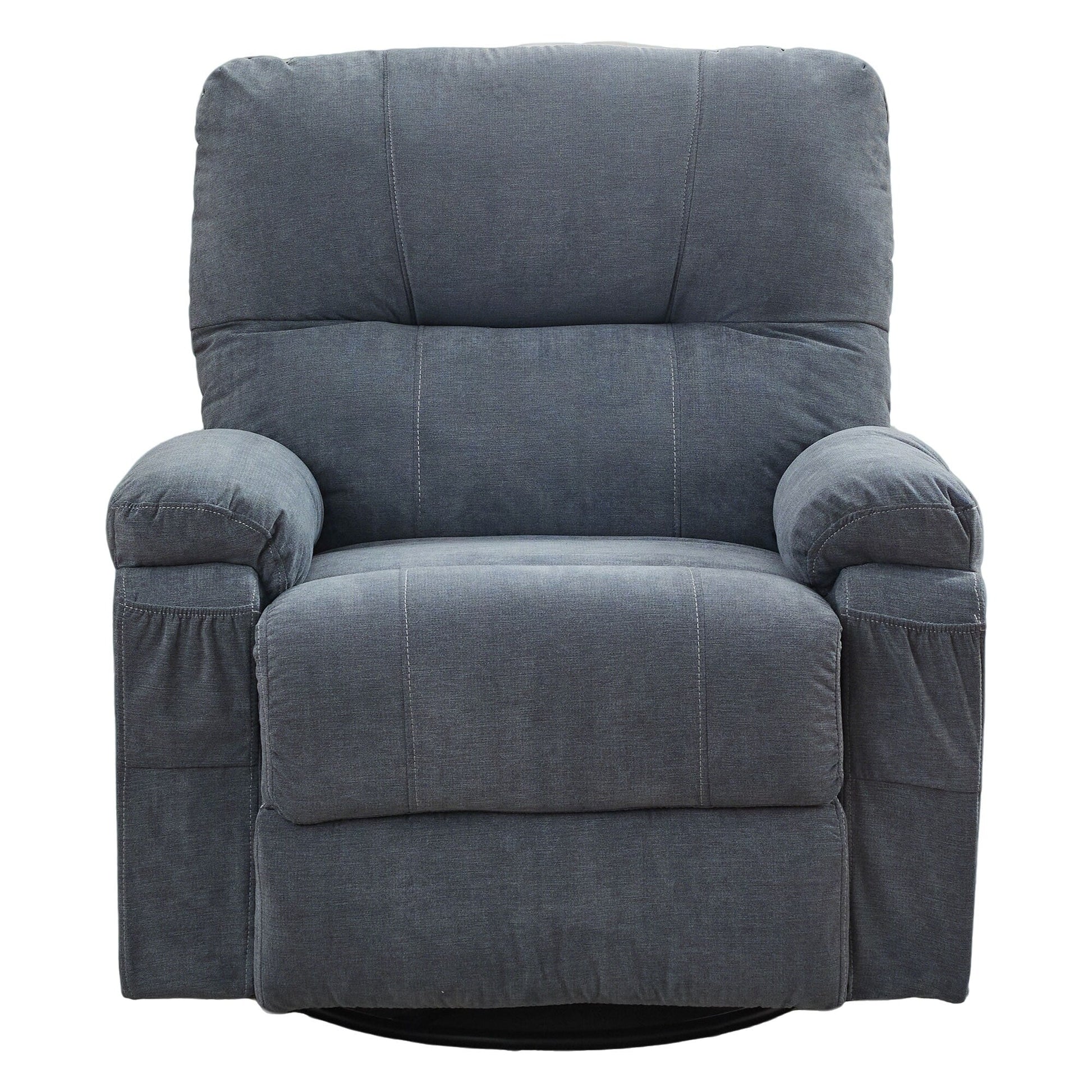 Fauteuil inclinable manuel pivotant à 360 degrés, chaise de salon en tissu avec repose-pieds escamotable et poches latérales.